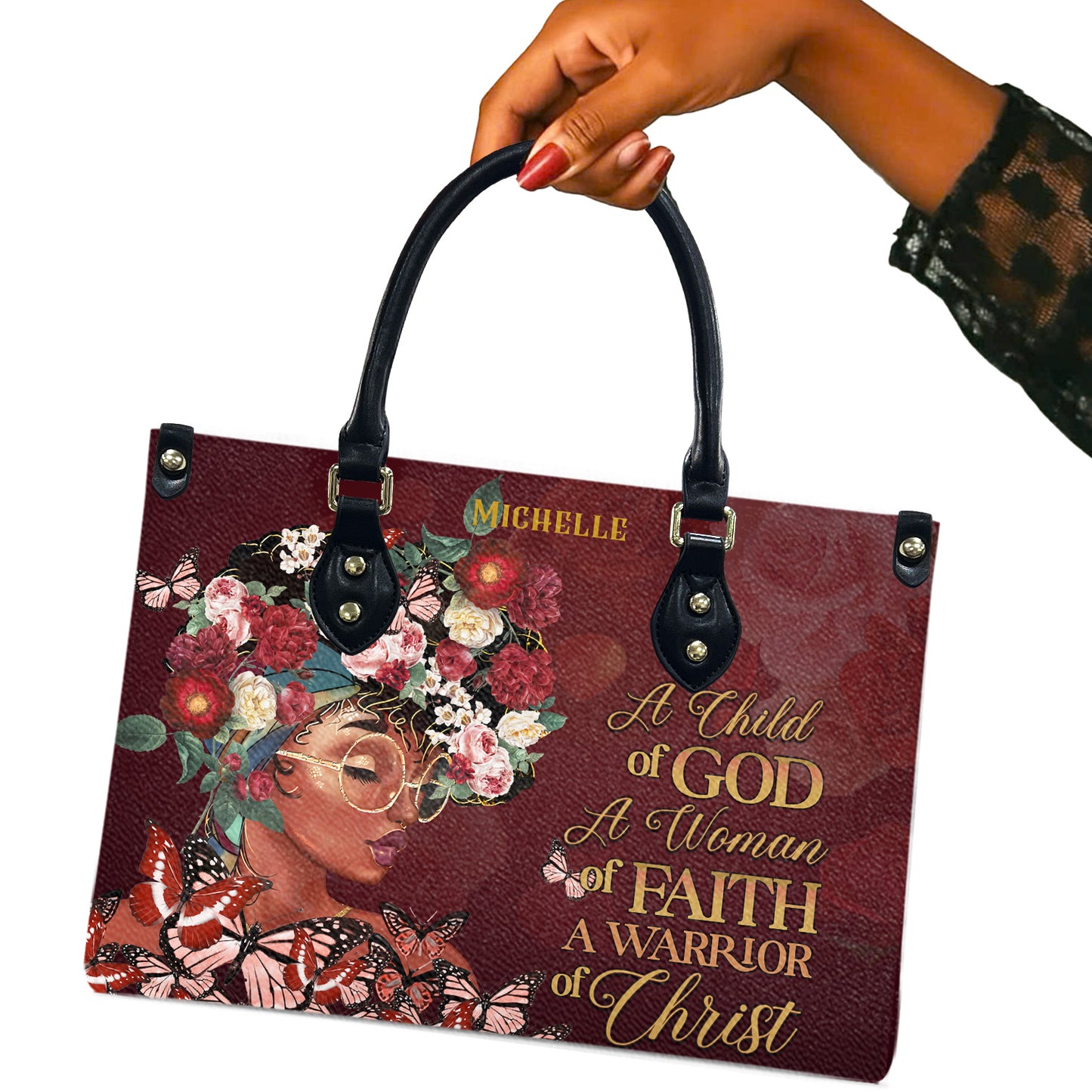 A Child Of God (Maroon) - Personalized Leather Handbag YA1-Ha