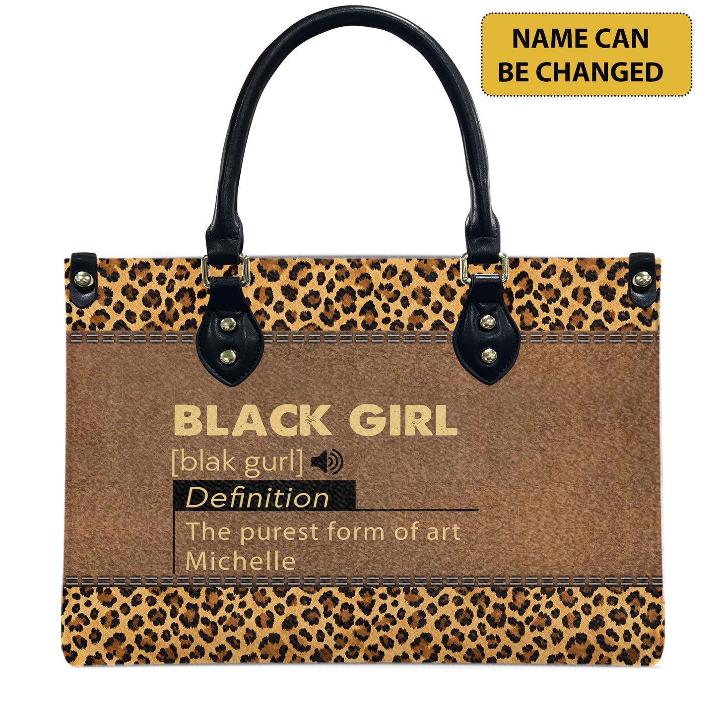 Black Girl (Brown Leopard) - Personalized Leather Handbag YA1-Ha