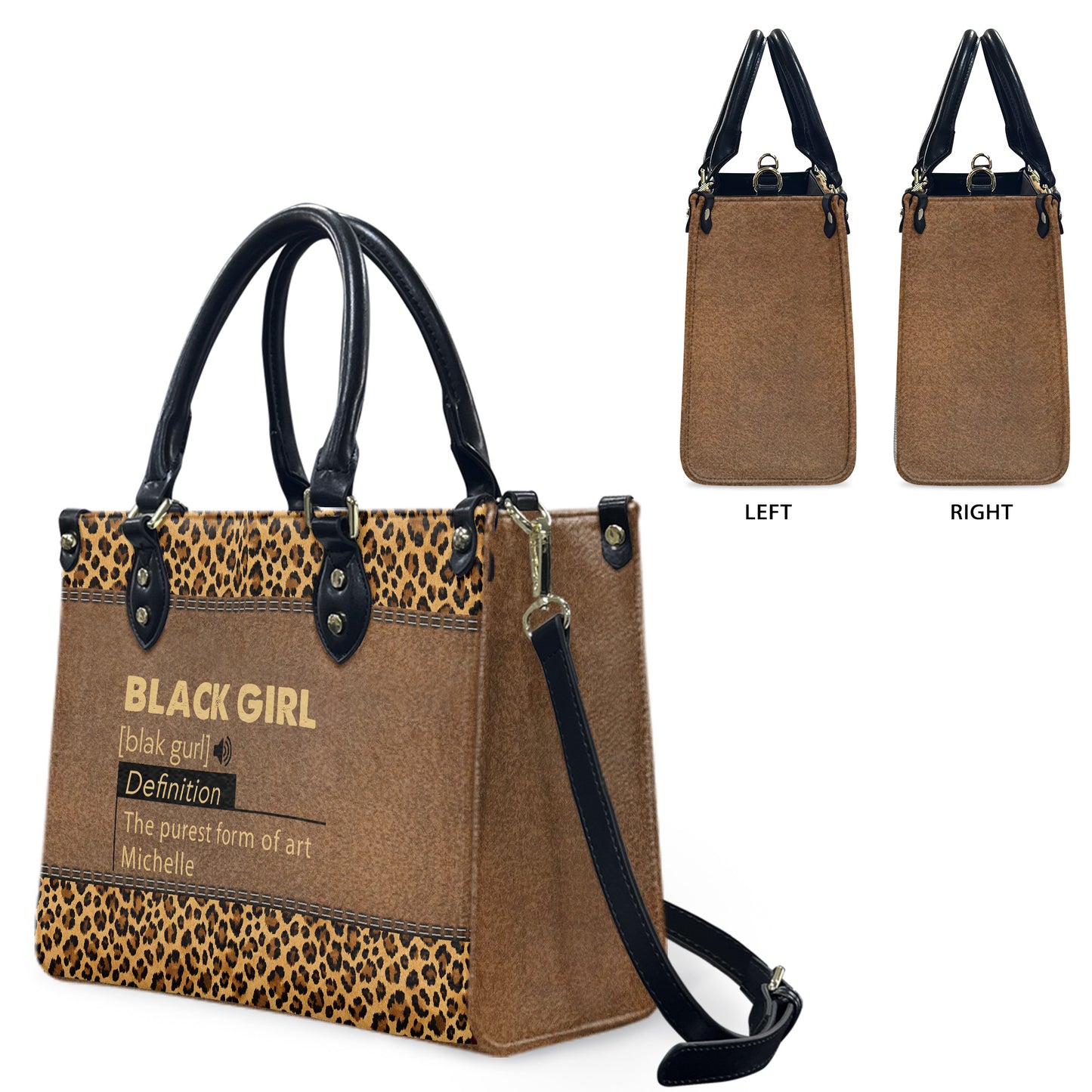Black Girl (Brown Leopard) - Personalized Leather Handbag YA1-Ha