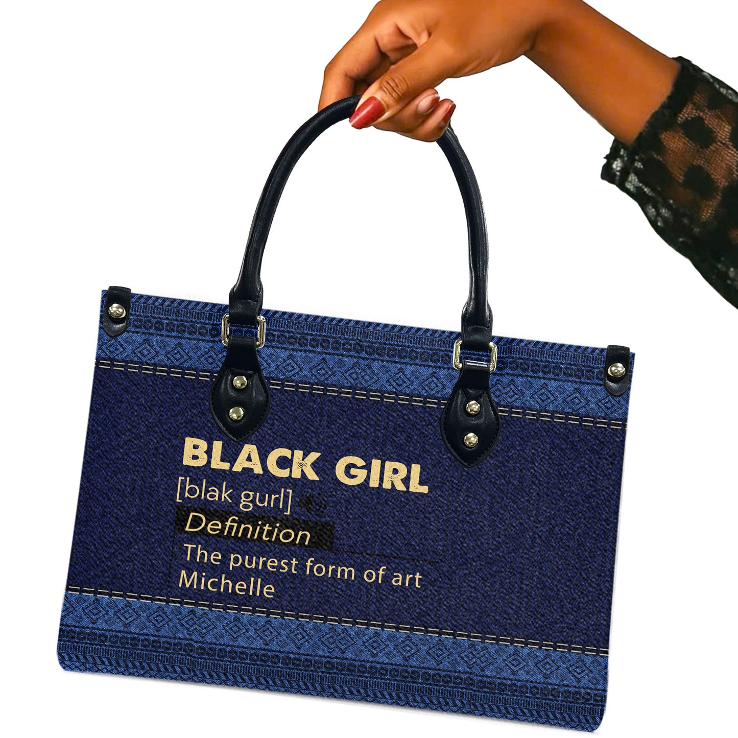 Black Girl (Denim) - Personalized Leather Handbag BG1-Ha