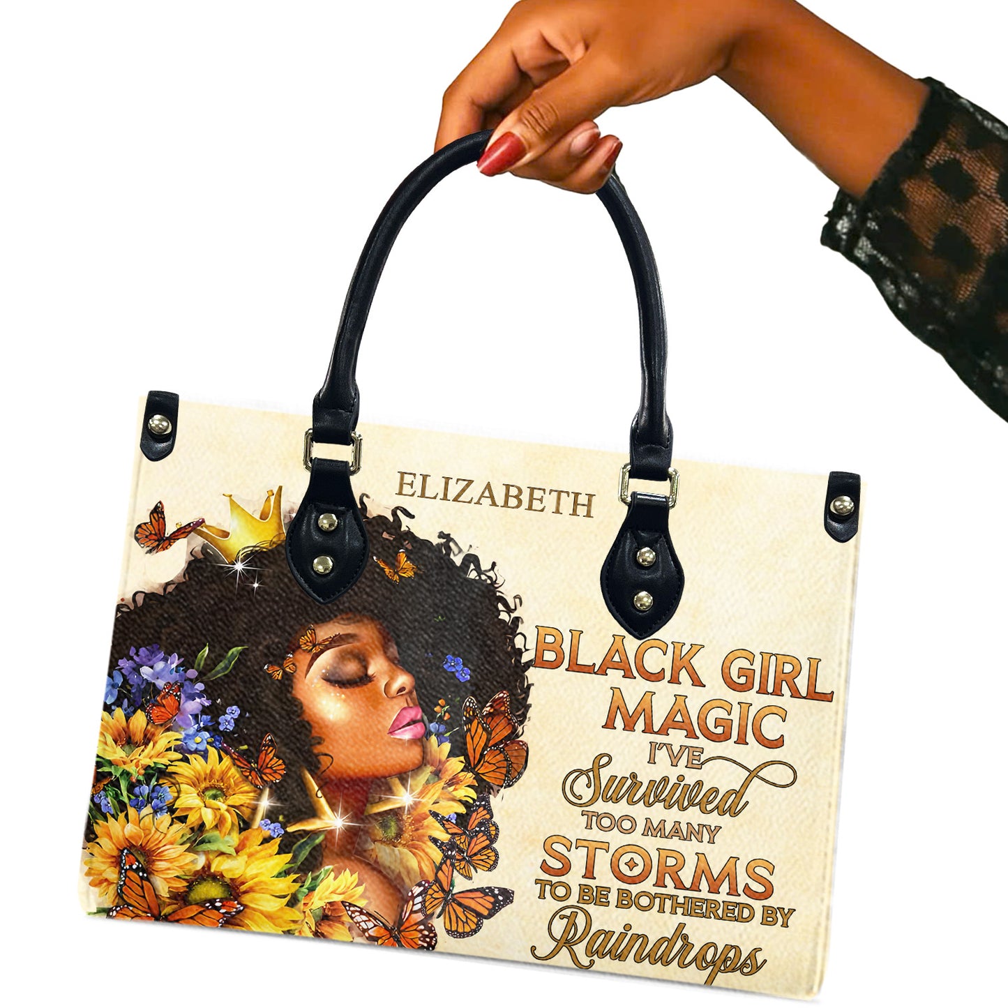 Black Girl Magic (Cream 1) - Personalized Leather Handbag BGM1-Ha