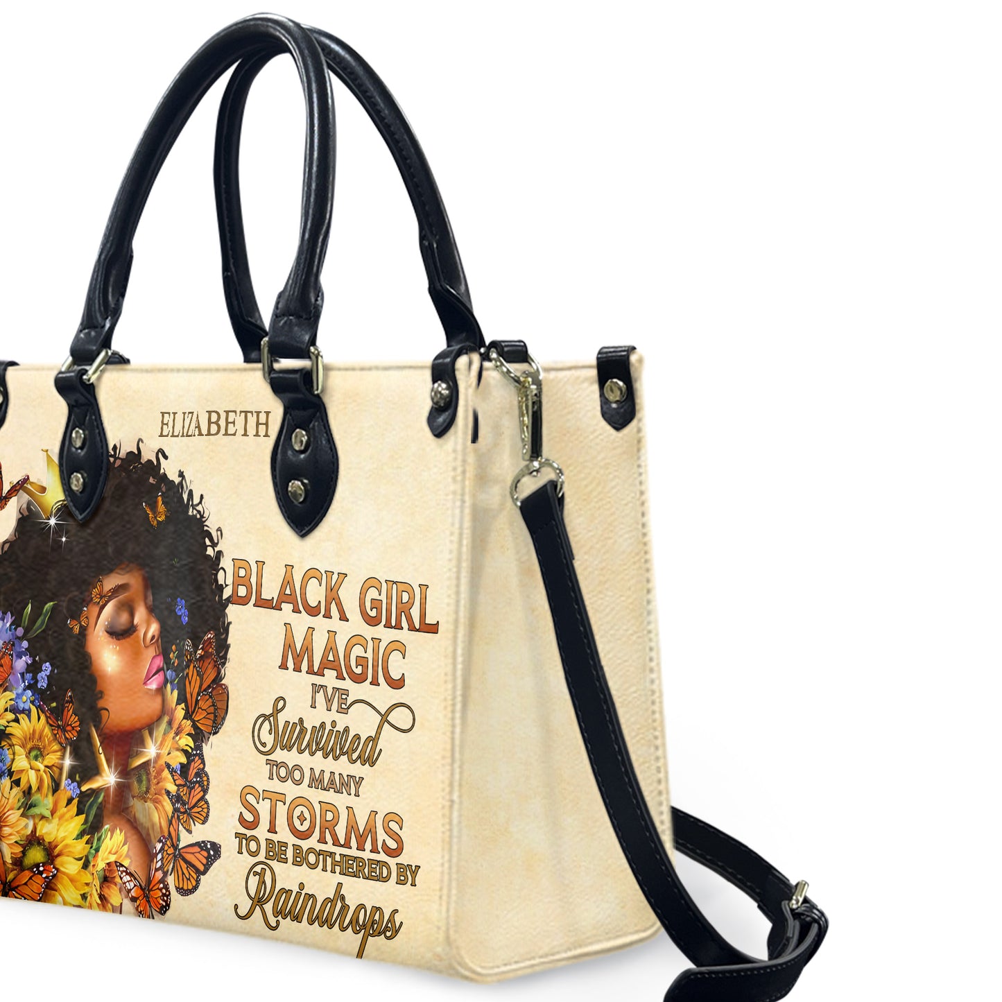 Black Girl Magic (Cream 1) - Personalized Leather Handbag BGM1-Ha