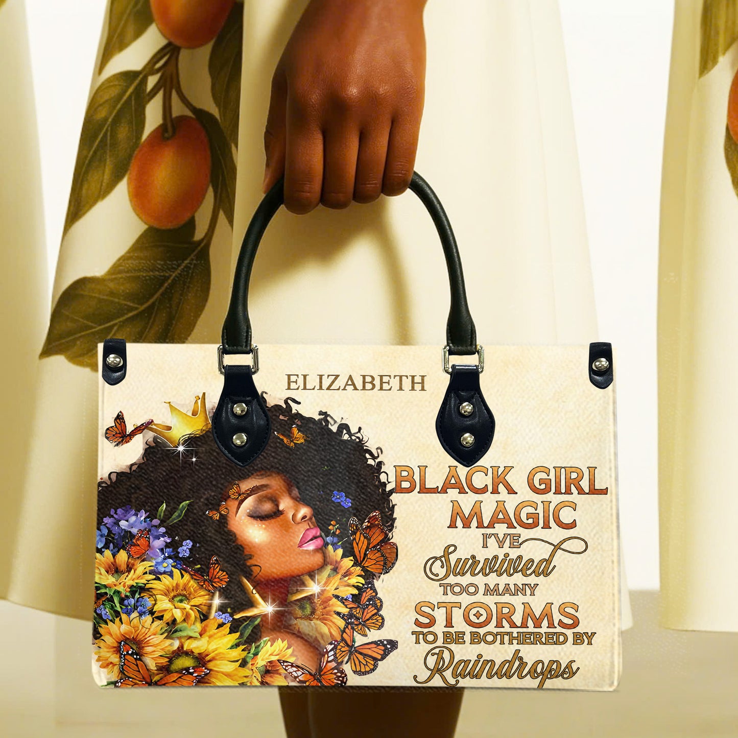 Black Girl Magic (Cream 1) - Personalized Leather Handbag BGM1-Ha
