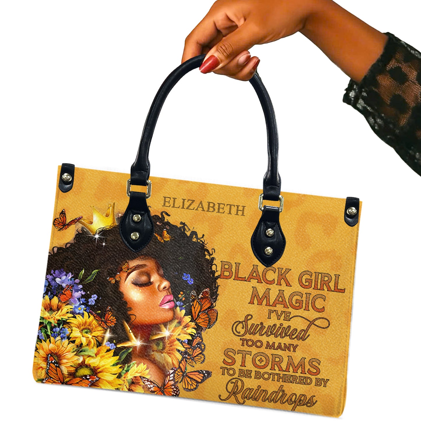 Black Girl Magic (Brown Leopard) - Personalized Leather Handbag YA1-Ha