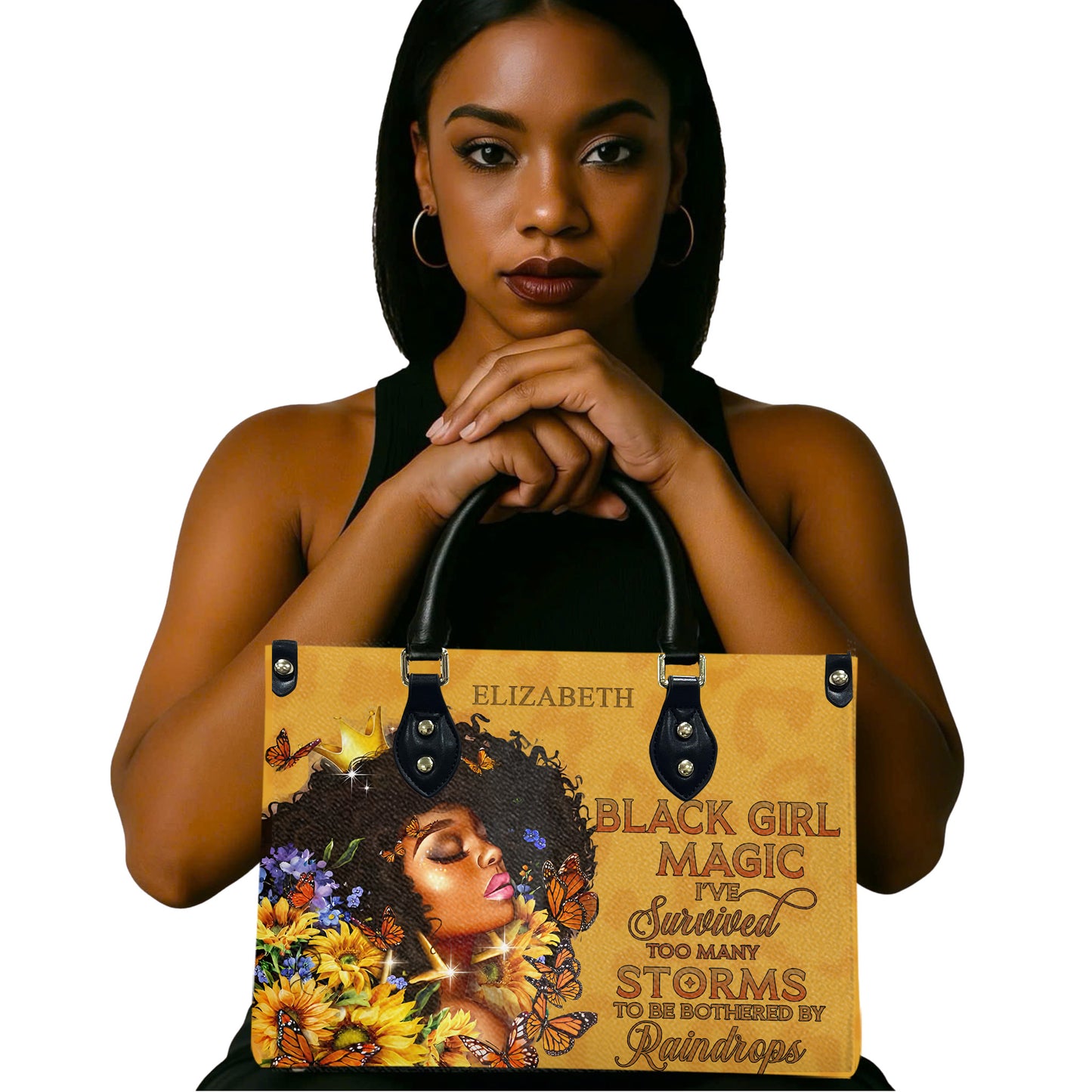 Black Girl Magic (Brown Leopard) - Personalized Leather Handbag YA1-Ha