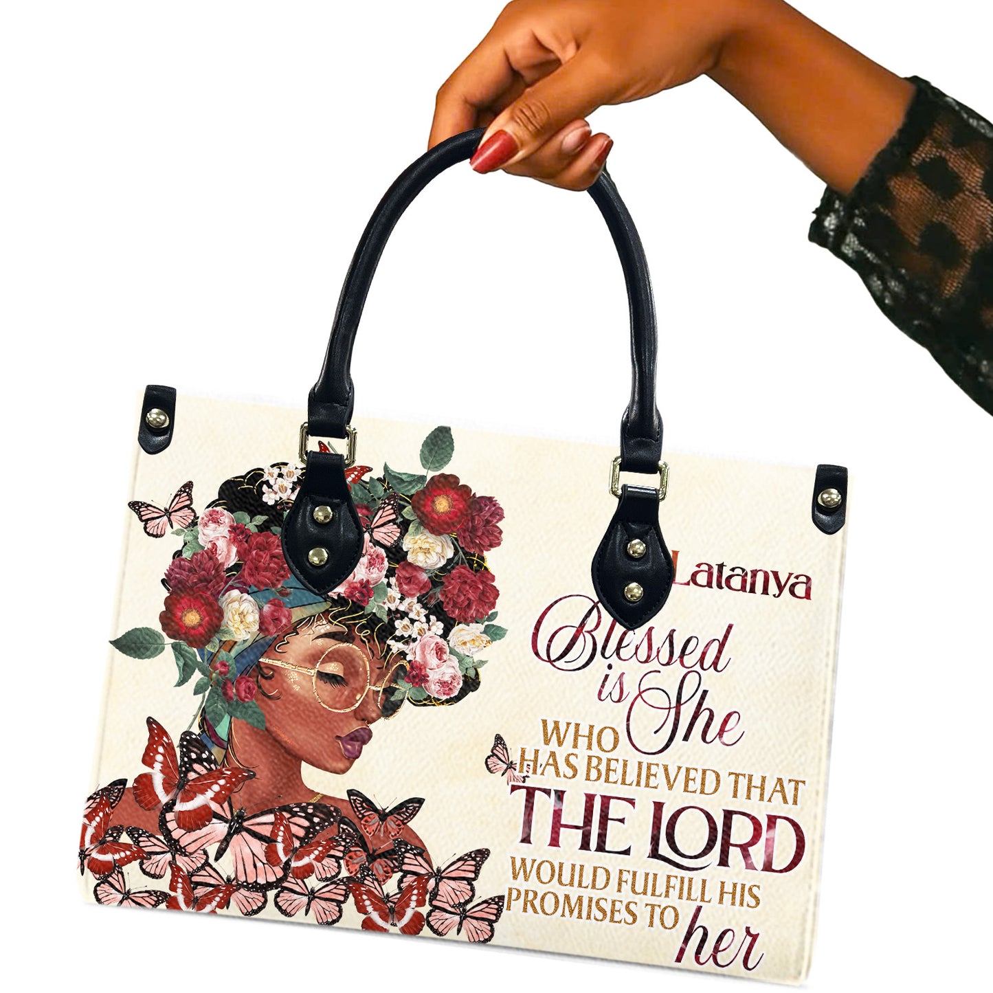 Blessed Is She Who Has Believed That The Lord Would Fulfill His Promises To Her (Cream 2) - Personalized Leather Handbag YA1-Ha