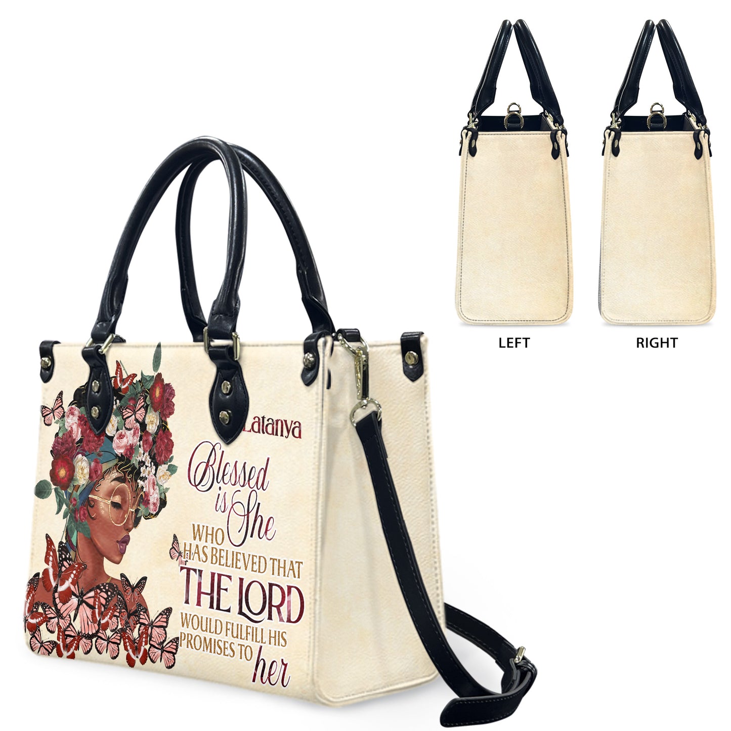Blessed Is She Who Has Believed That The Lord Would Fulfill His Promises To Her (Cream 2) - Personalized Leather Handbag YA1-Ha
