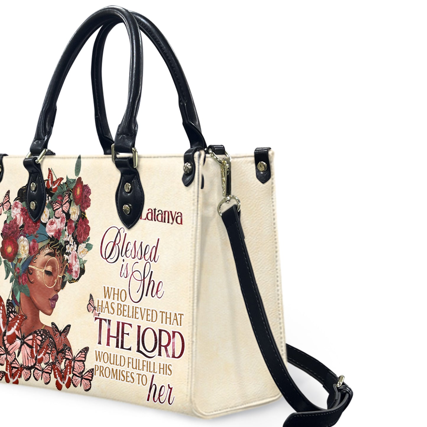 Blessed Is She Who Has Believed That The Lord Would Fulfill His Promises To Her (Cream 2) - Personalized Leather Handbag YA1-Ha