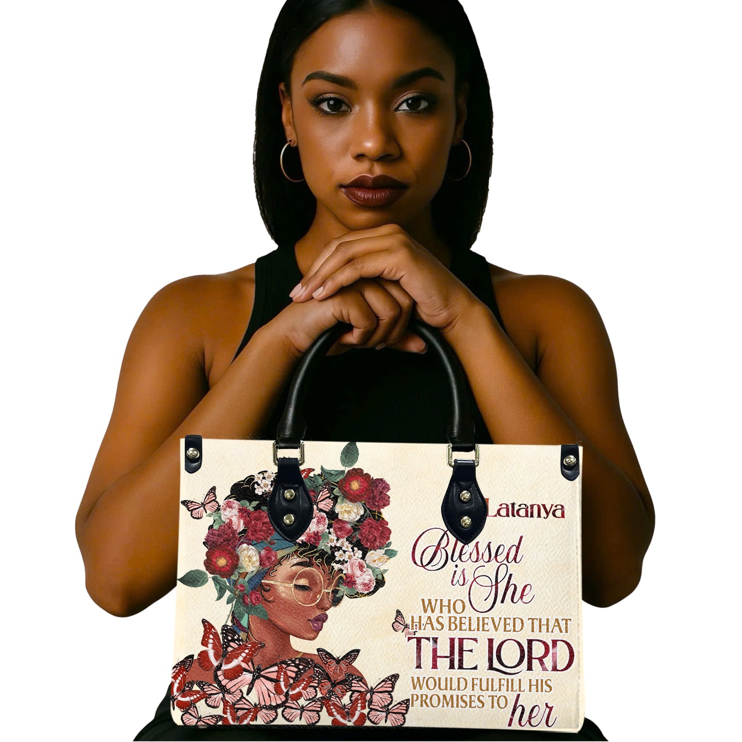 Blessed Is She Who Has Believed That The Lord Would Fulfill His Promises To Her (Cream 2) - Personalized Leather Handbag YA1-Ha
