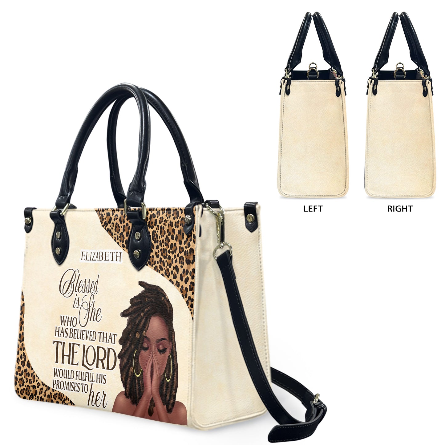 Blessed Is She Who Has Believed That The Lord Would Fulfill His Promises To Her (Cream) - Personalized Leather Handbag YA1-Ha