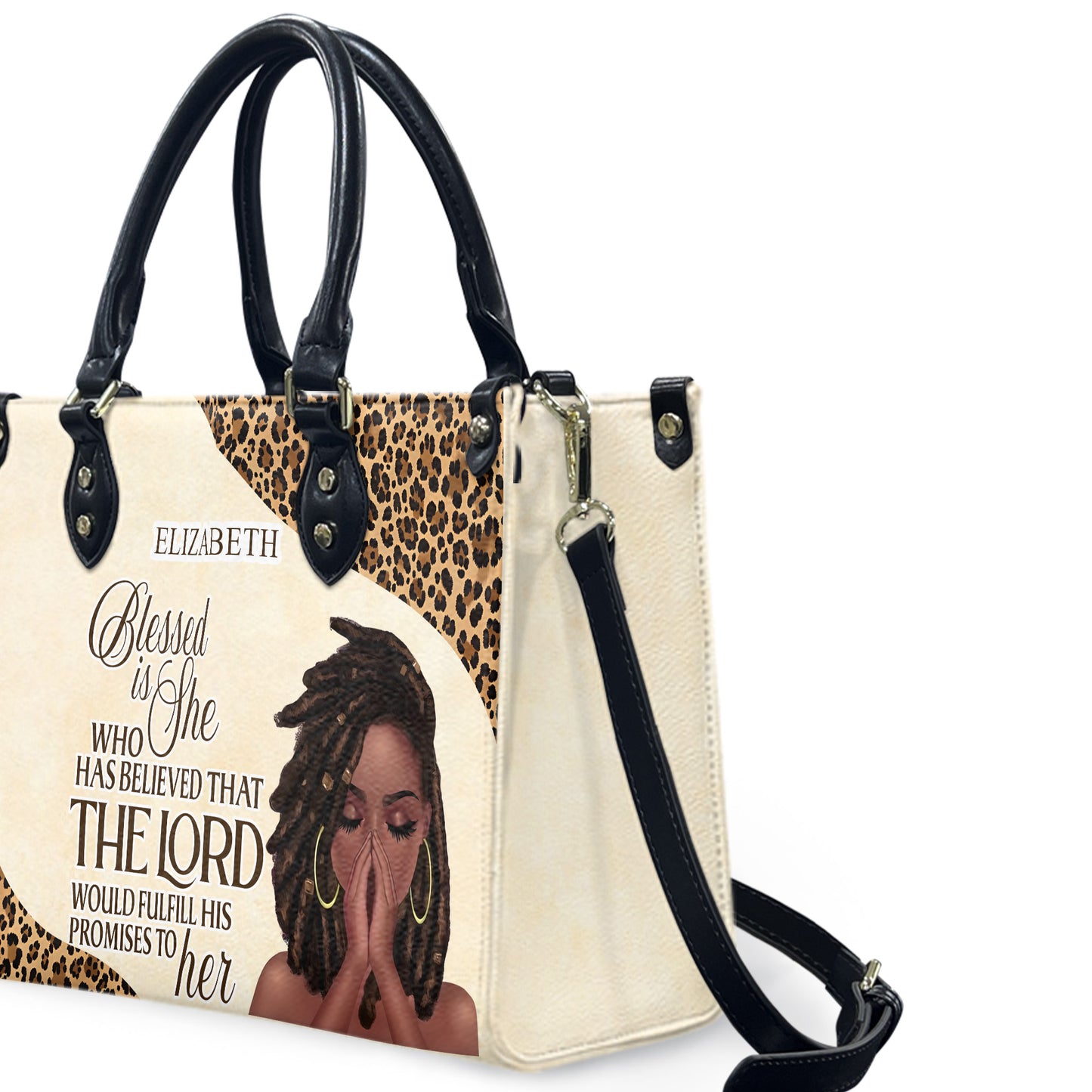 Blessed Is She Who Has Believed That The Lord Would Fulfill His Promises To Her (Cream) - Personalized Leather Handbag YA1-Ha