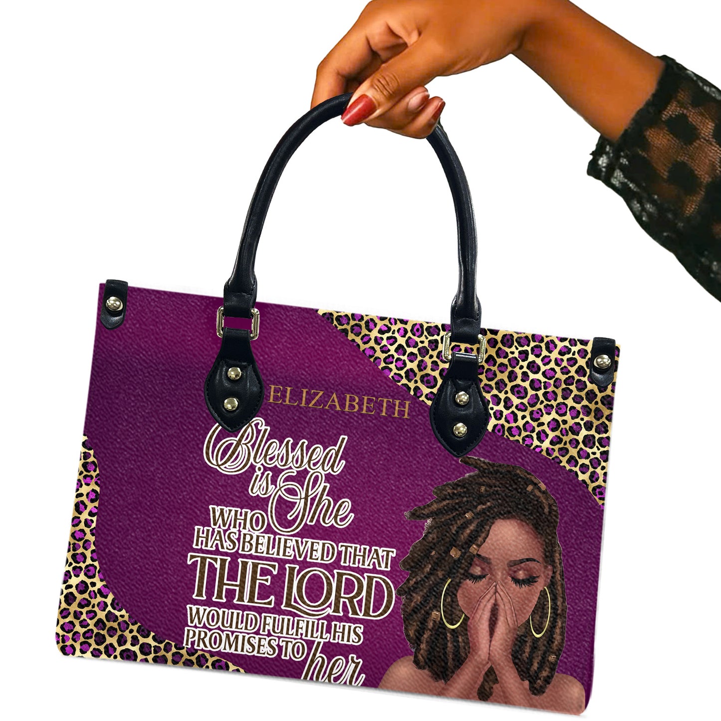 Blessed Is She Who Has Believed That The Lord Would Fulfill His Promises To Her (Deep Pink) - Personalized Leather Handbag YA1-Ha