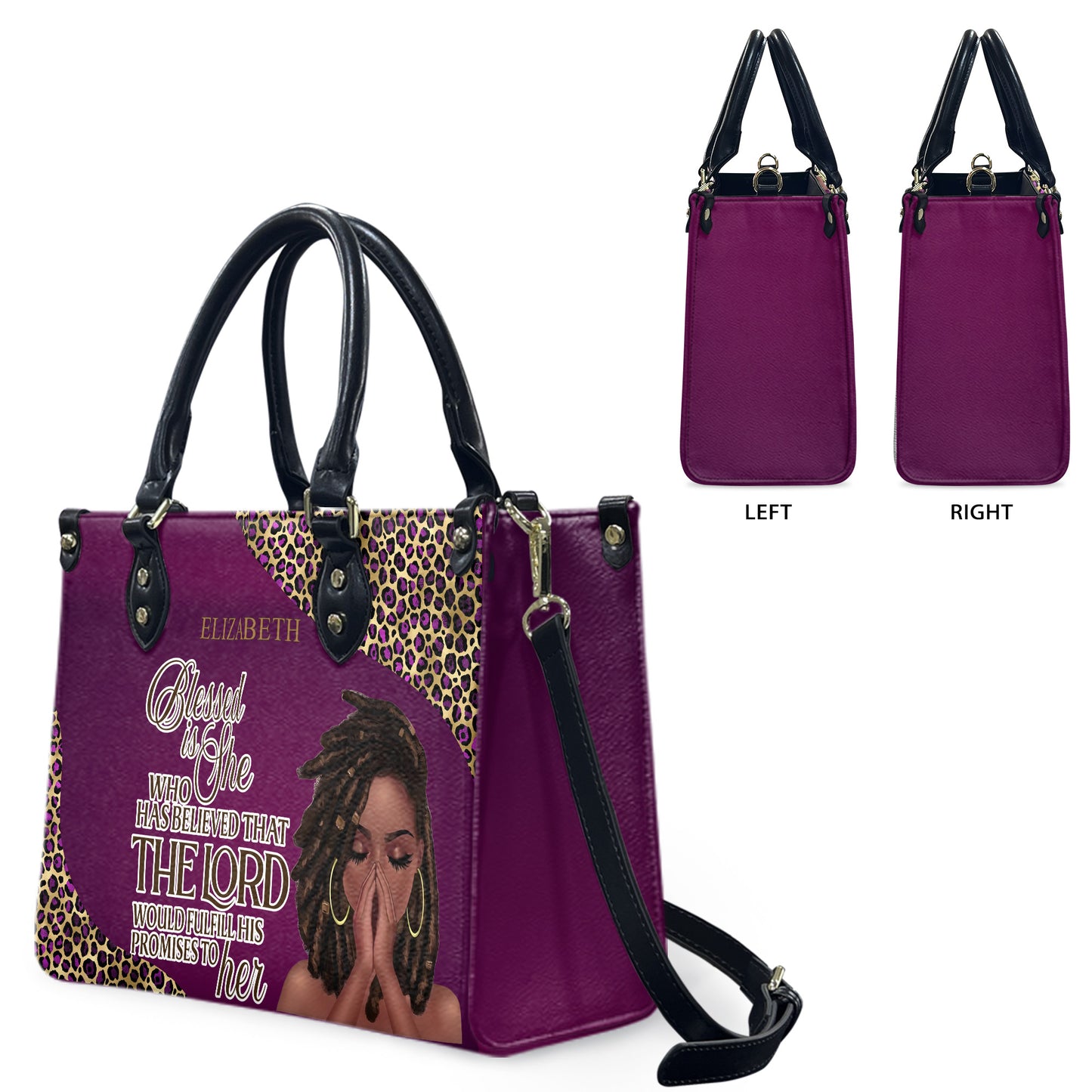 Blessed Is She Who Has Believed That The Lord Would Fulfill His Promises To Her (Deep Pink) - Personalized Leather Handbag YA1-Ha