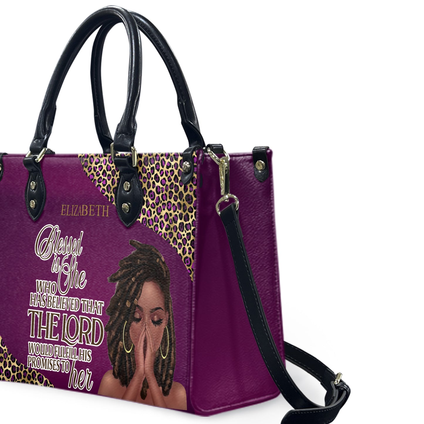 Blessed Is She Who Has Believed That The Lord Would Fulfill His Promises To Her (Deep Pink) - Personalized Leather Handbag YA1-Ha