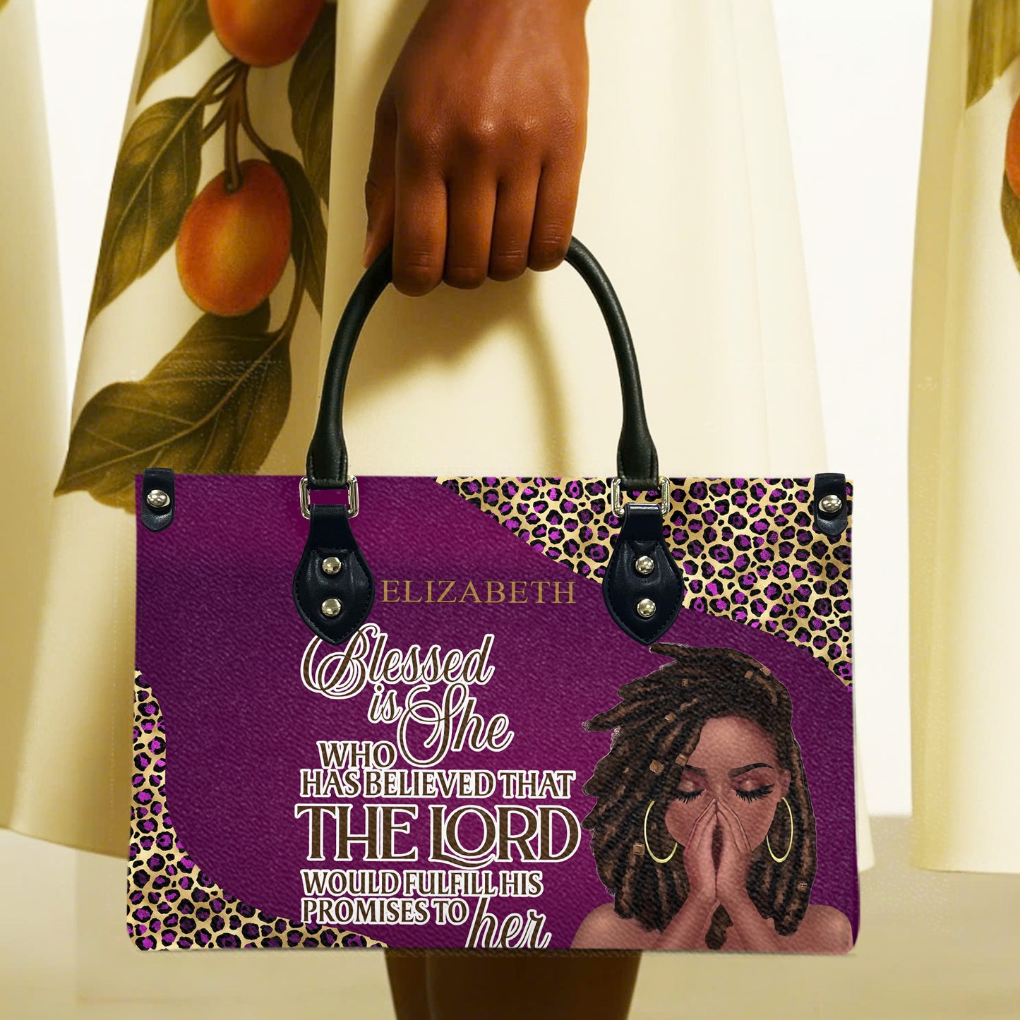 Blessed Is She Who Has Believed That The Lord Would Fulfill His Promises To Her (Deep Pink) - Personalized Leather Handbag YA1-Ha