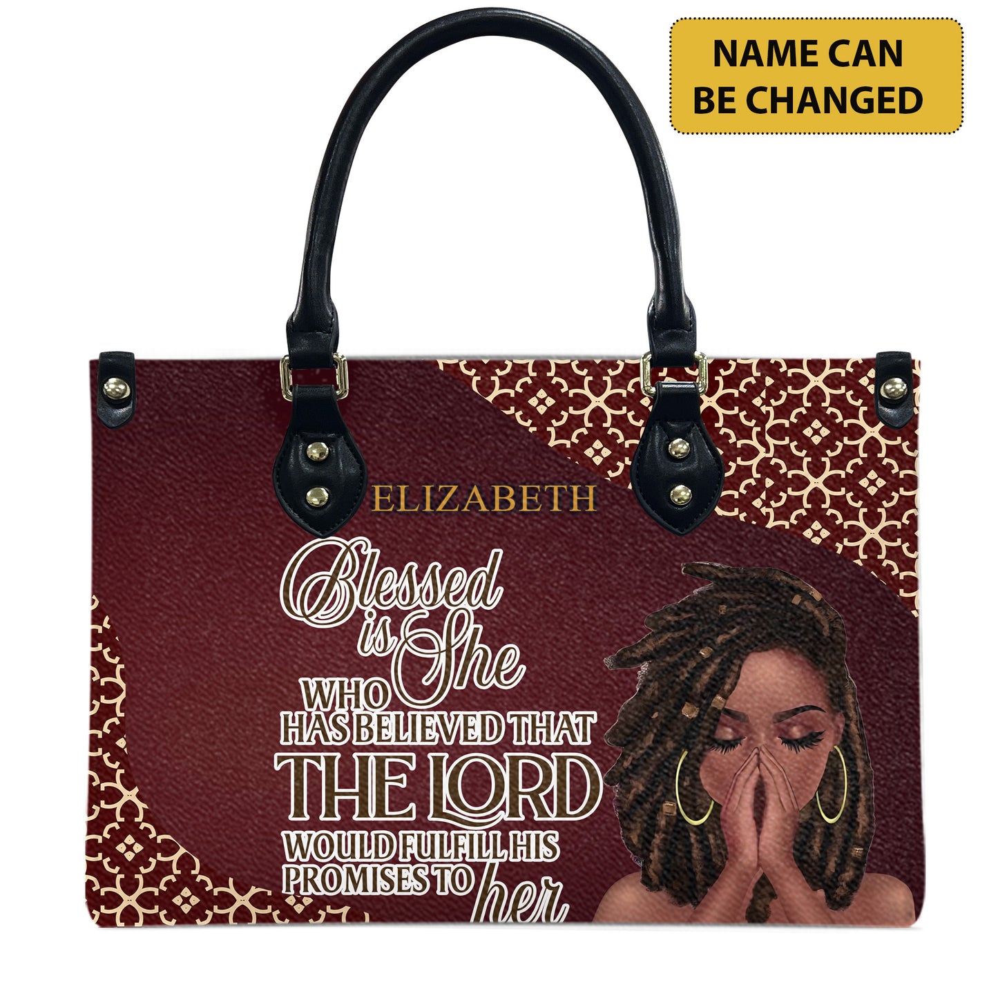 Blessed Is She Who Has Believed That The Lord Would Fulfill His Promises To Her (Maroon) - Personalized Leather Handbag YA1-Ha