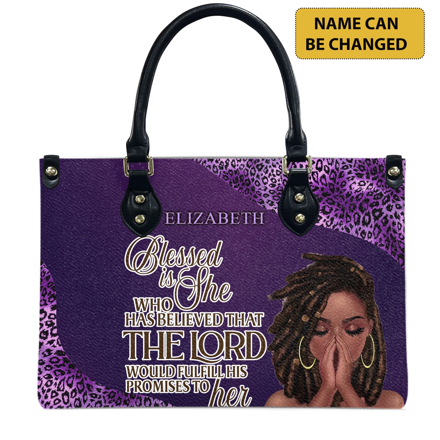 Blessed Is She Who Has Believed That The Lord Would Fulfill His Promises To Her (Purple Leopard) - Personalized Leather Handbag YA1-Ha
