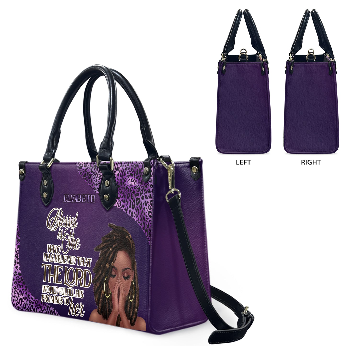 Blessed Is She Who Has Believed That The Lord Would Fulfill His Promises To Her (Purple Leopard) - Personalized Leather Handbag YA1-Ha