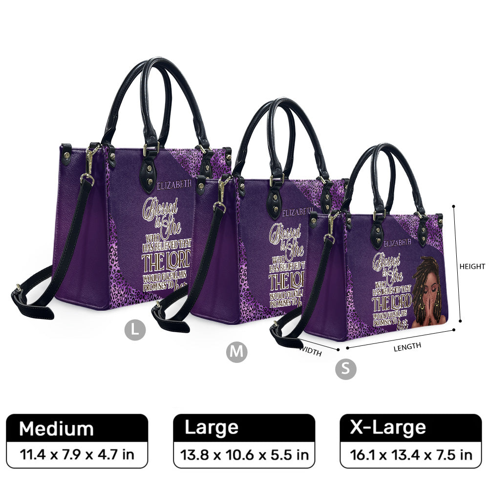 Blessed Is She Who Has Believed That The Lord Would Fulfill His Promises To Her (Purple Leopard) - Personalized Leather Handbag YA1-Ha