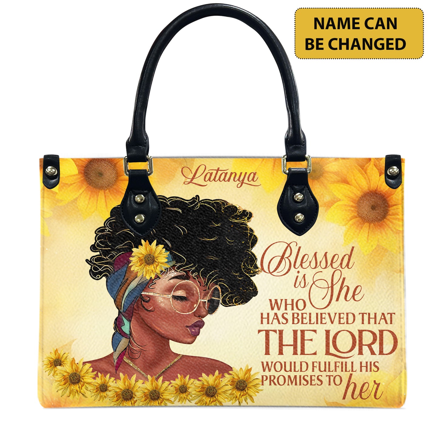 Blessed Is She Who Has Believed That The Lord Would Fulfill His Promises To Her (Sunflower) - Personalized Leather Handbag YA1-Ha