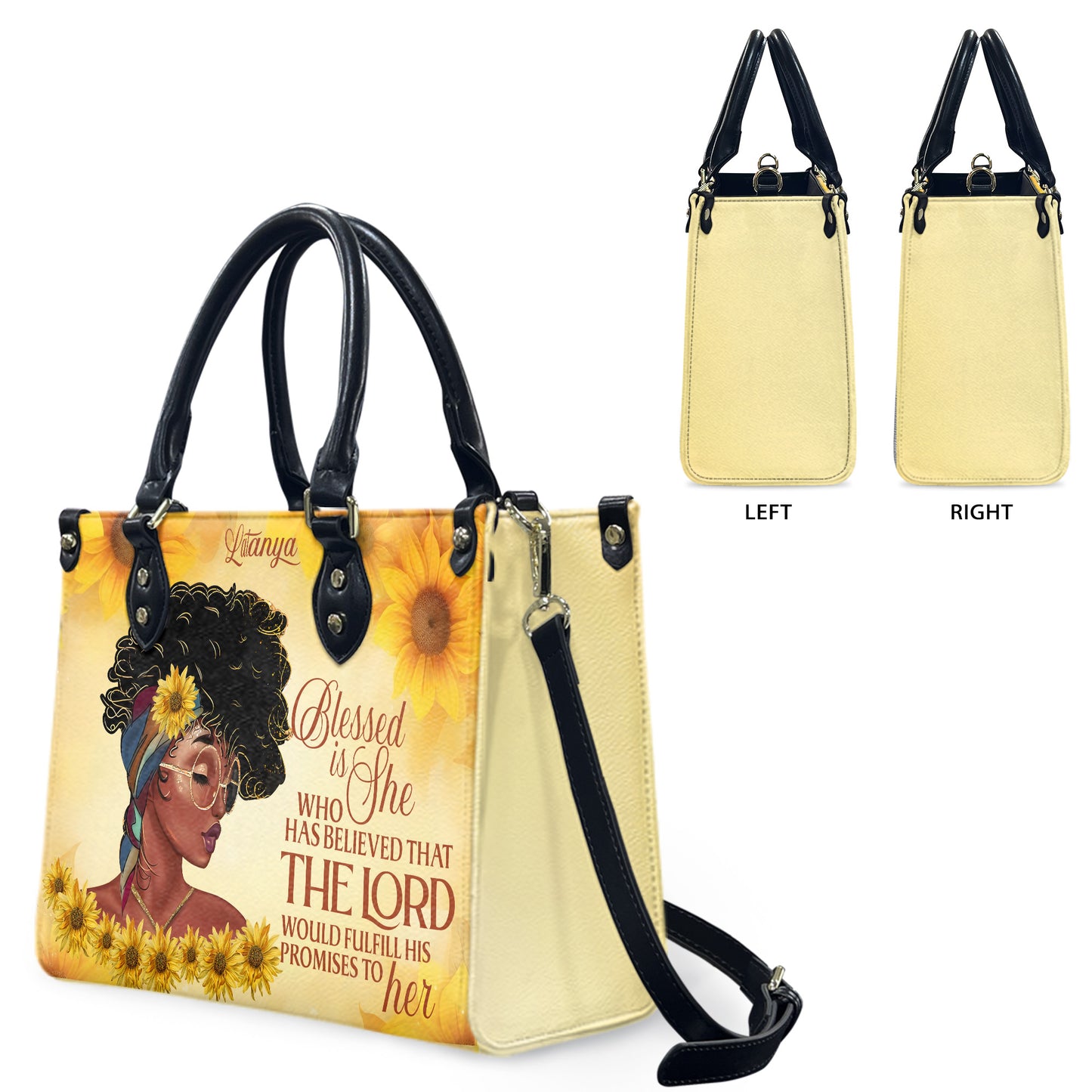Blessed Is She Who Has Believed That The Lord Would Fulfill His Promises To Her (Sunflower) - Personalized Leather Handbag YA1-Ha
