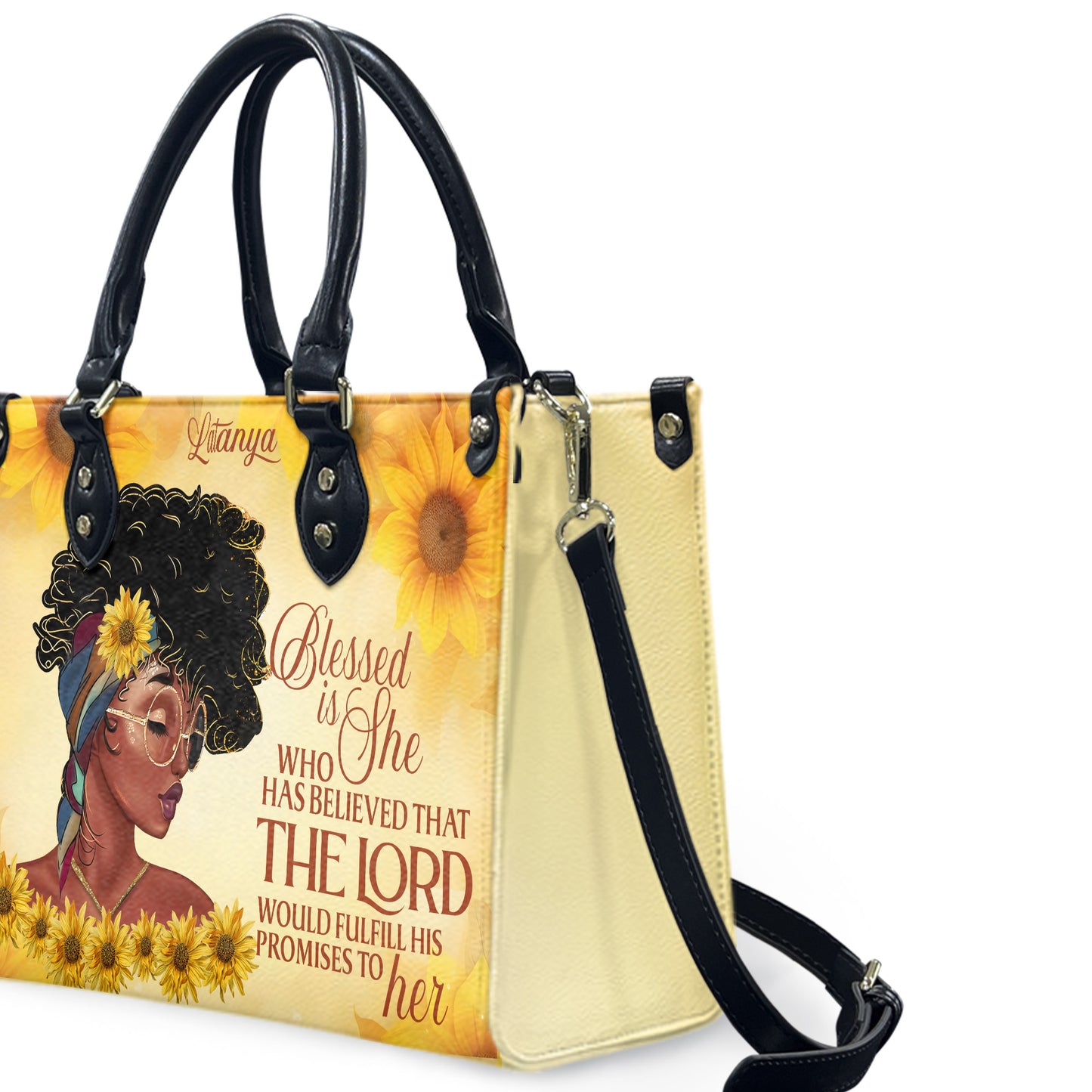 Blessed Is She Who Has Believed That The Lord Would Fulfill His Promises To Her (Sunflower) - Personalized Leather Handbag YA1-Ha