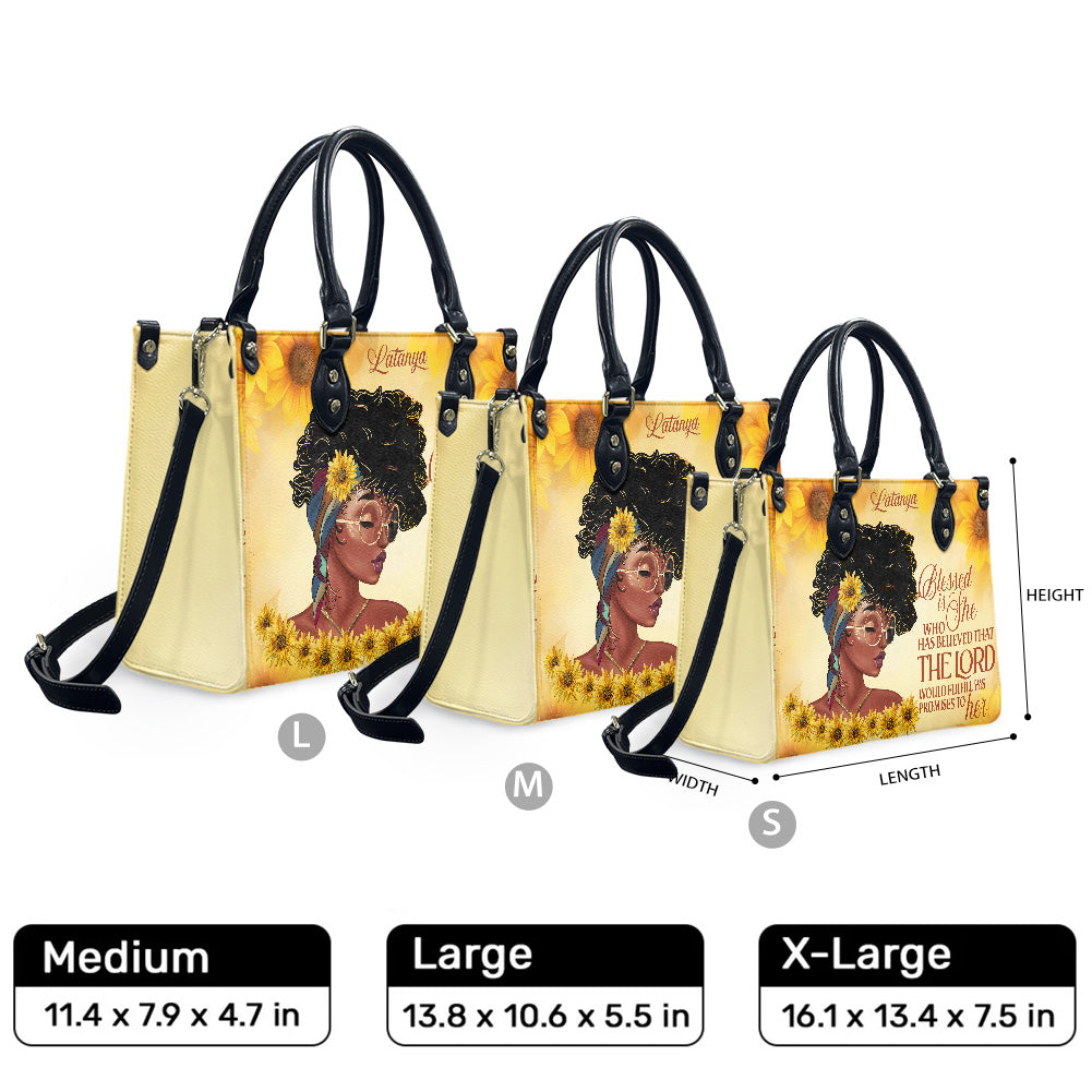 Blessed Is She Who Has Believed That The Lord Would Fulfill His Promises To Her (Sunflower) - Personalized Leather Handbag YA1-Ha