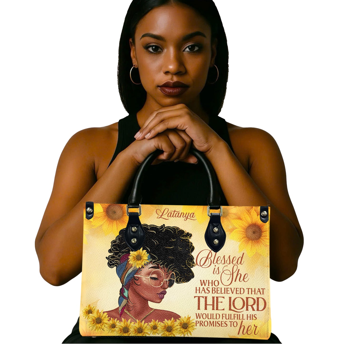 Blessed Is She Who Has Believed That The Lord Would Fulfill His Promises To Her (Sunflower) - Personalized Leather Handbag YA1-Ha