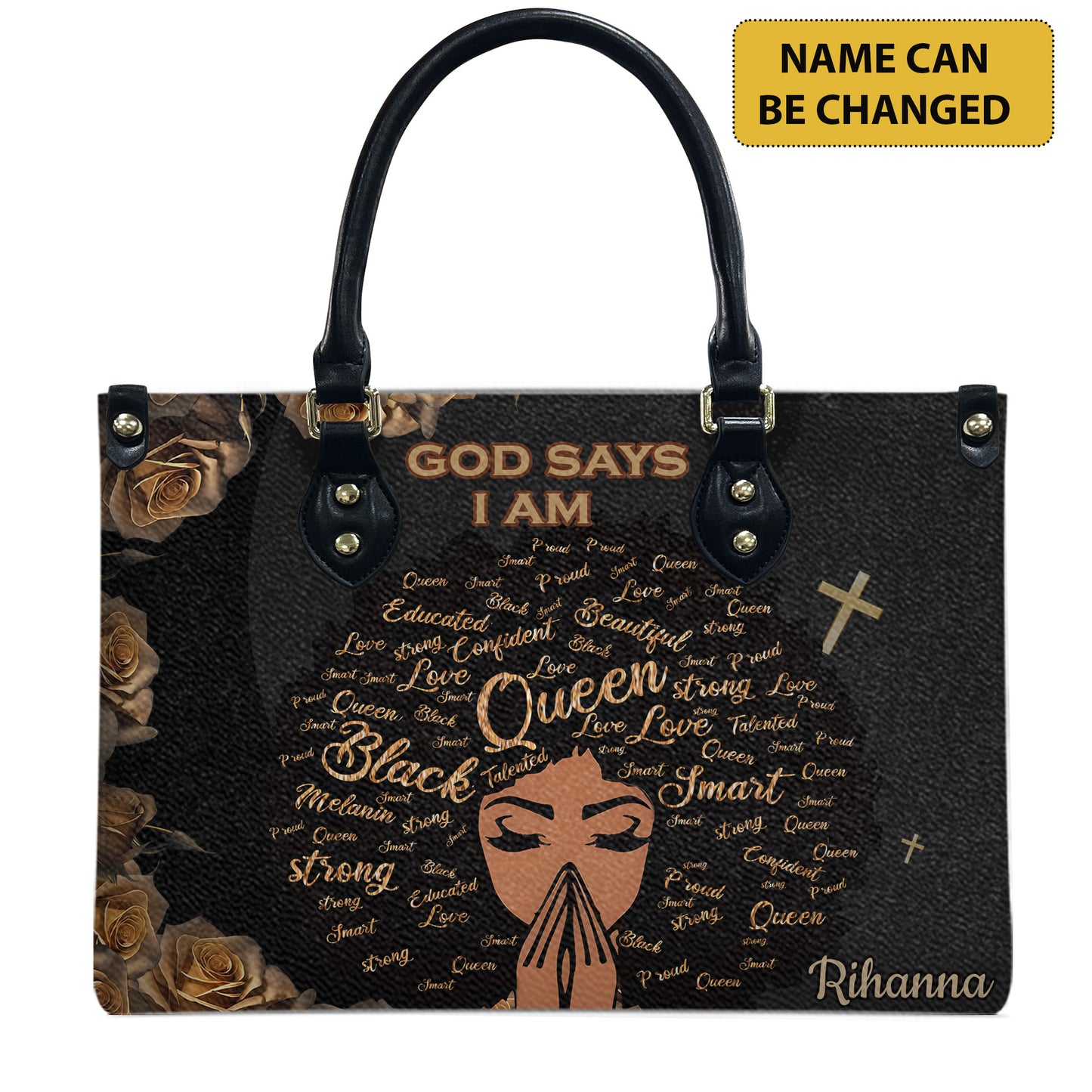 God Says I Am (Black) - Personalized Leather Handbag YA1-Ha
