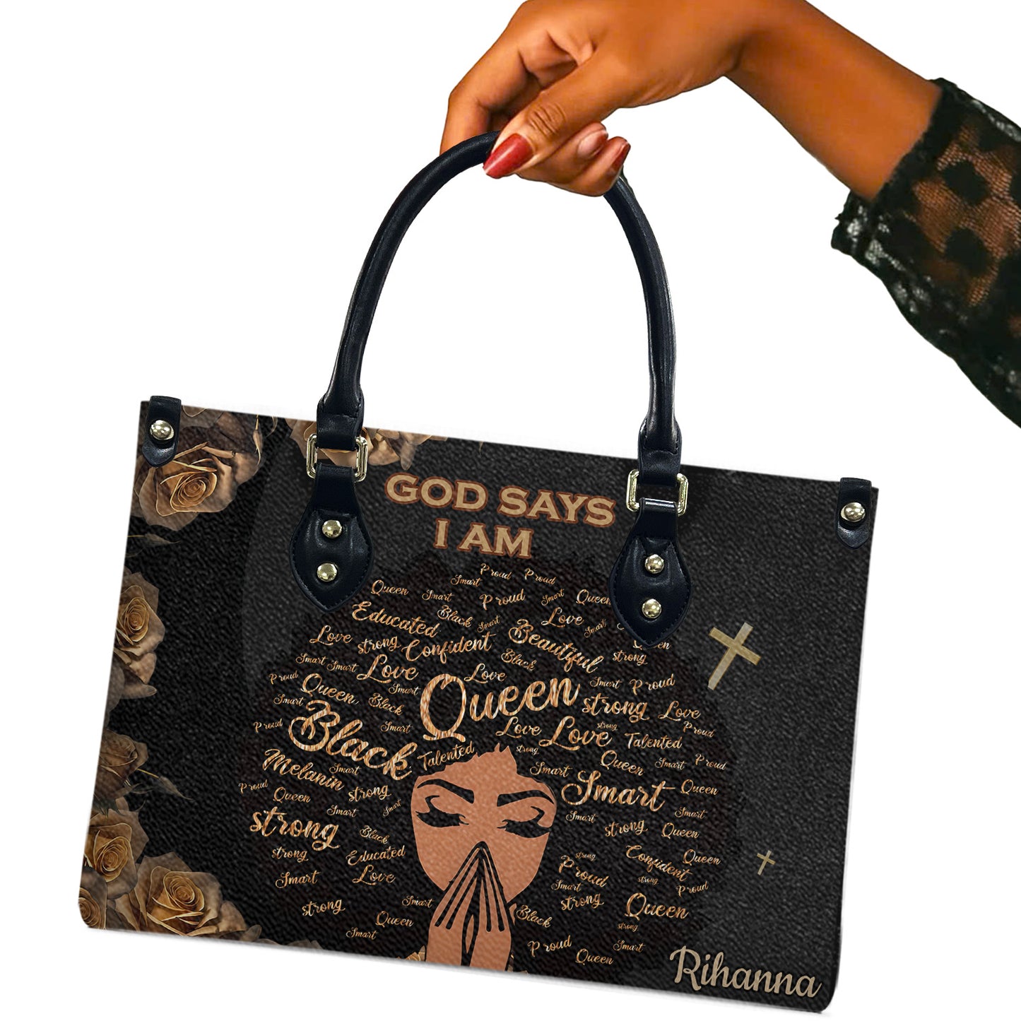 God Says I Am (Black) - Personalized Leather Handbag YA1-Ha