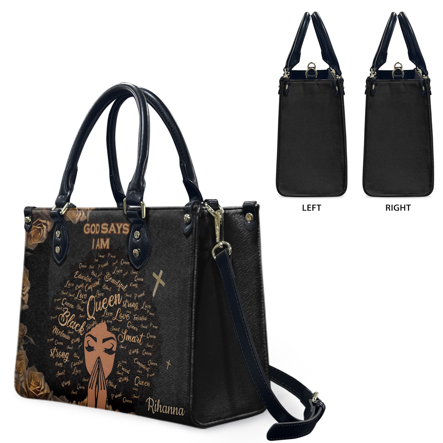 God Says I Am (Black) - Personalized Leather Handbag YA1-Ha