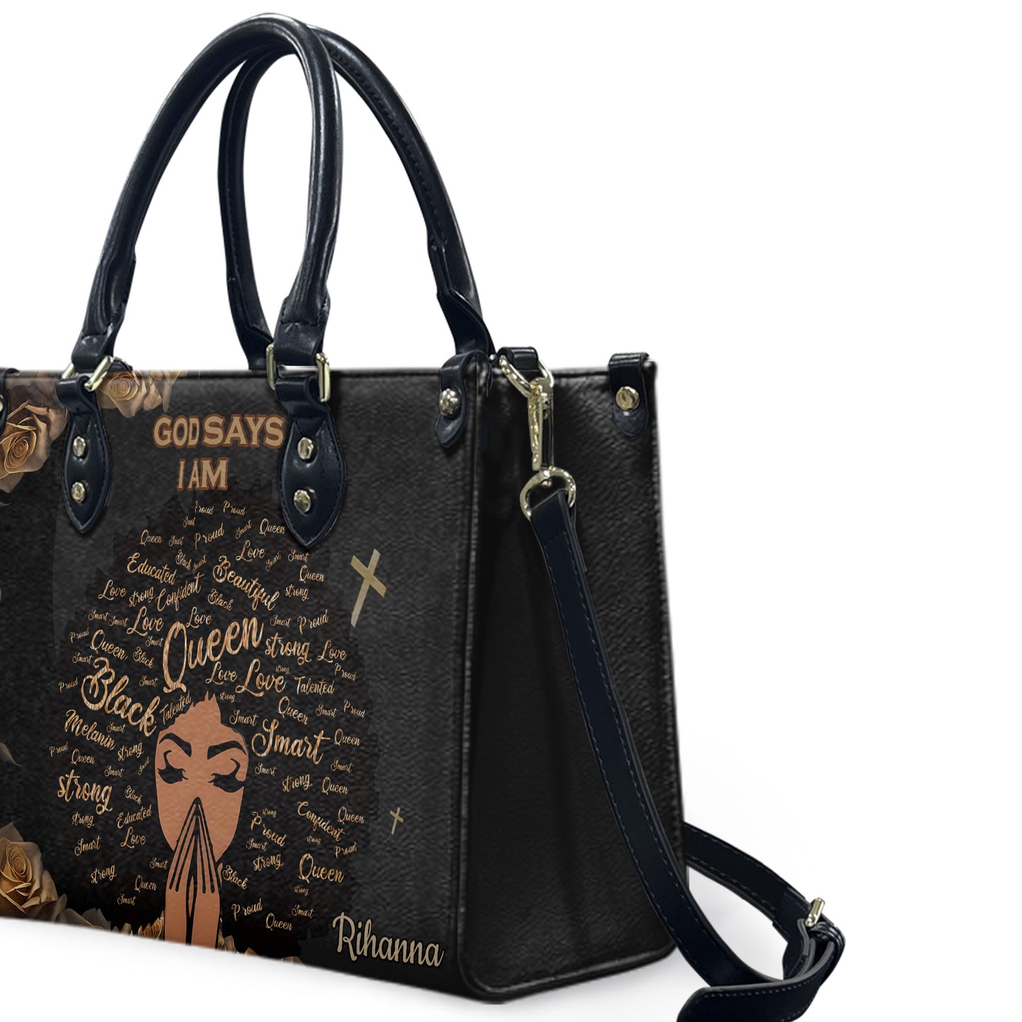 God Says I Am (Black) - Personalized Leather Handbag YA1-Ha