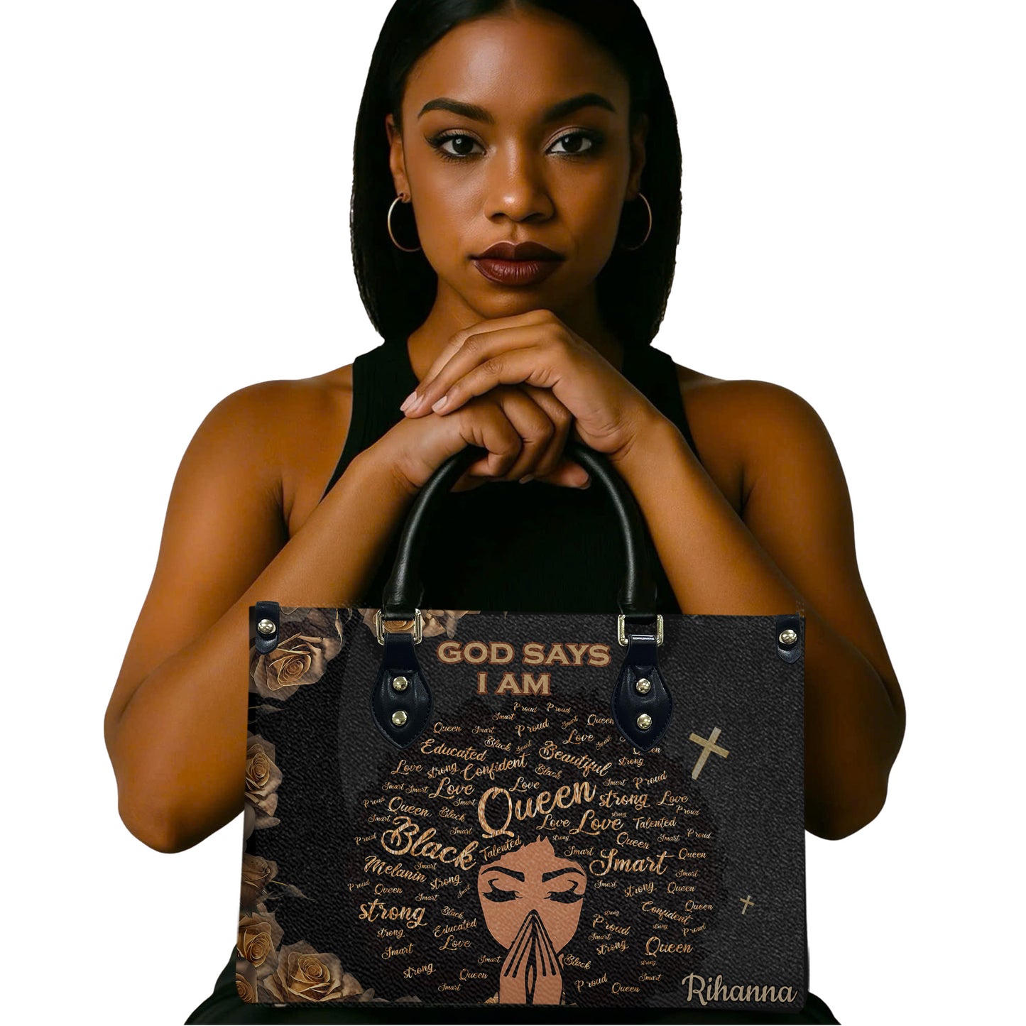 God Says I Am (Black) - Personalized Leather Handbag YA1-Ha
