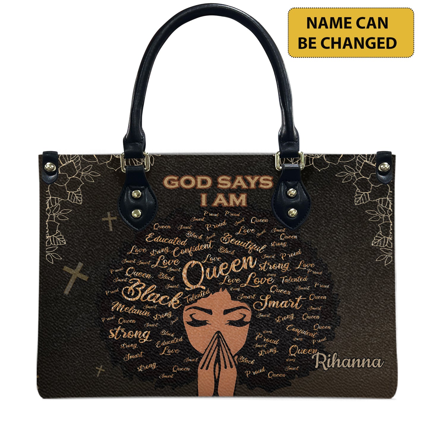 God Says I Am (Dark Brown) - Personalized Leather Handbag YA1-Ha