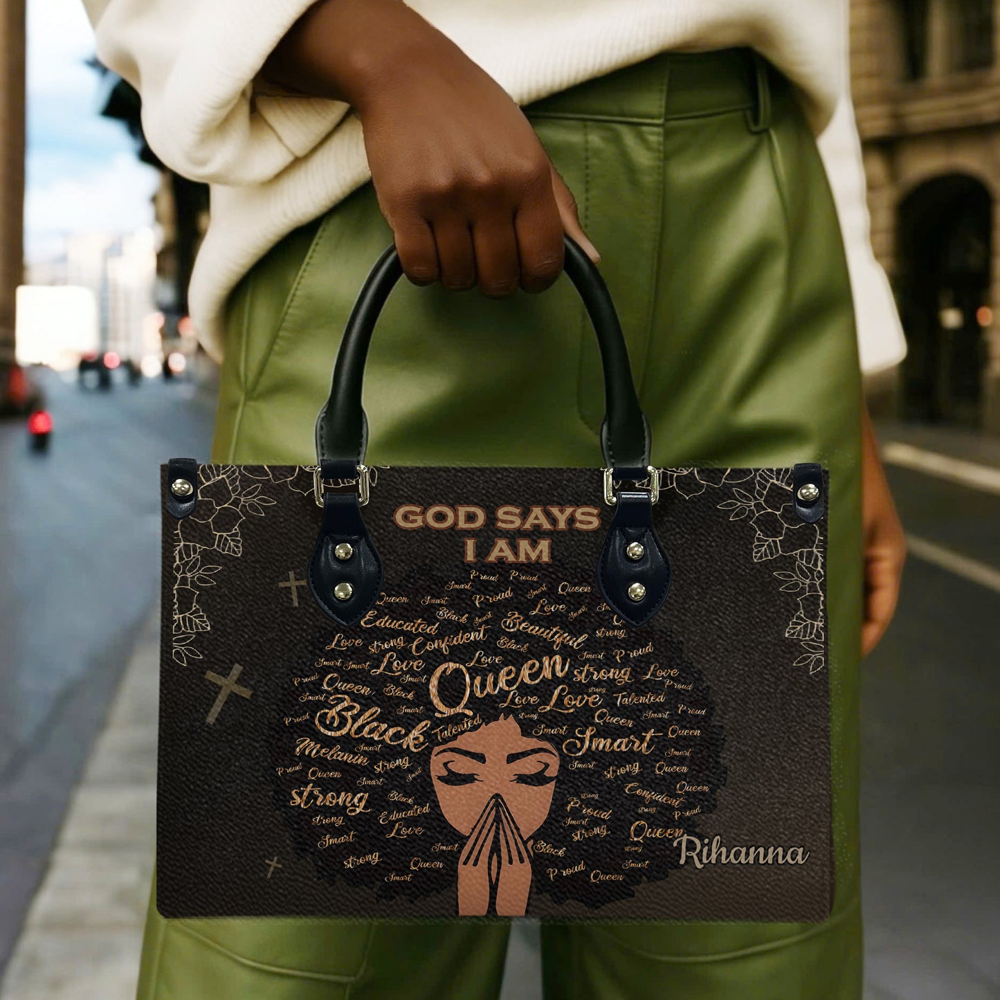 God Says I Am (Dark Brown) - Personalized Leather Handbag YA1-Ha