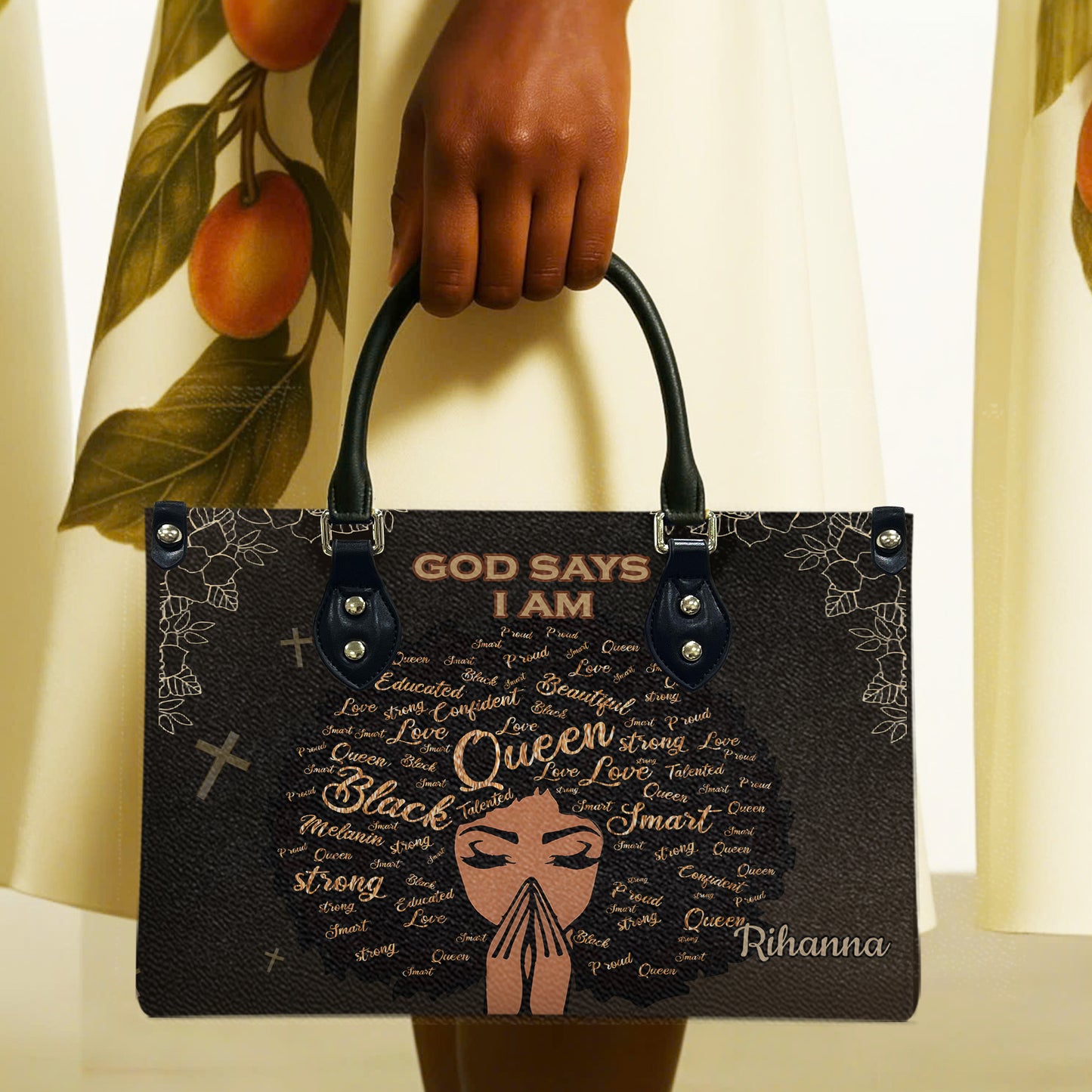 God Says I Am (Dark Brown) - Personalized Leather Handbag YA1-Ha