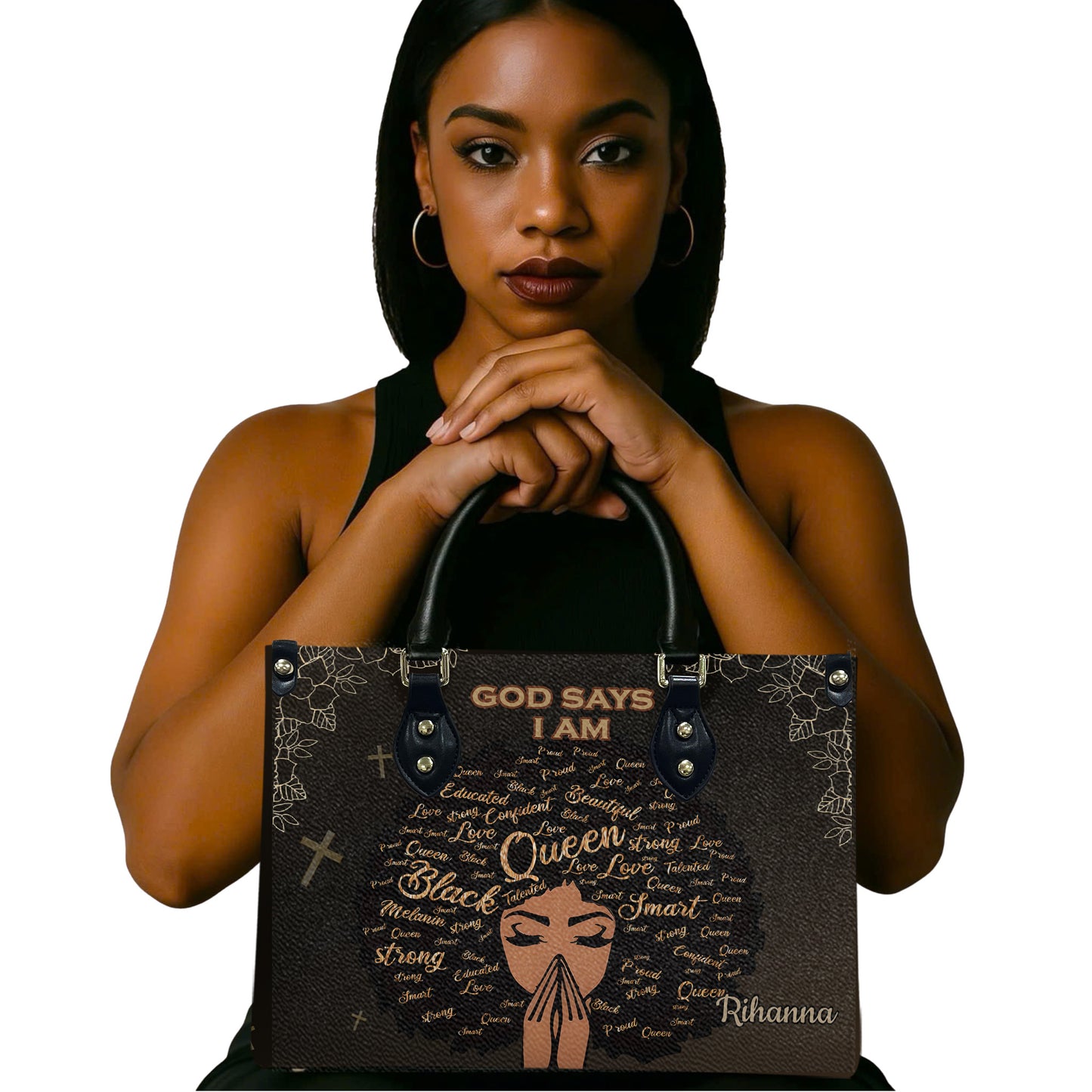 God Says I Am (Dark Brown) - Personalized Leather Handbag YA1-Ha