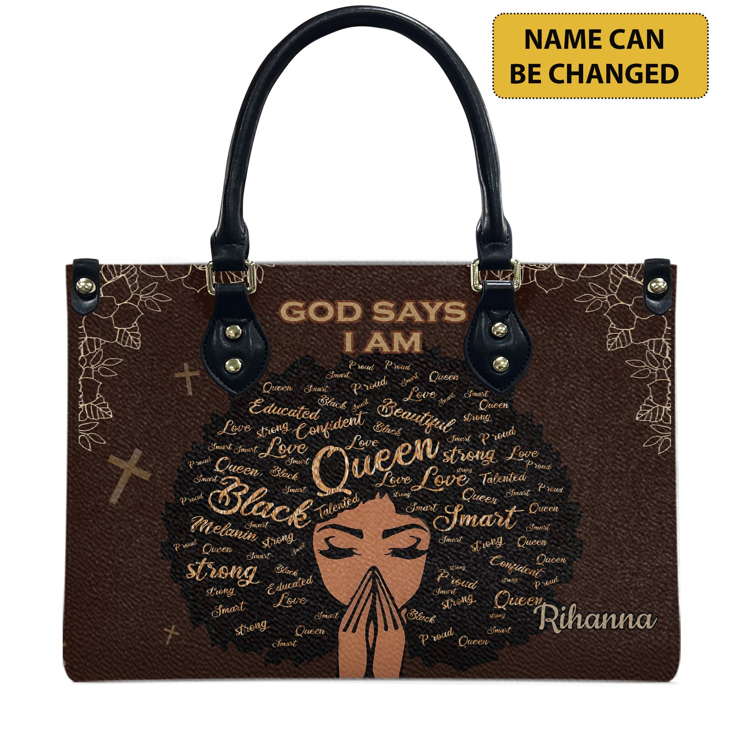God Says I Am (Earth Brown) - Personalized Leather Handbag YA1-Ha