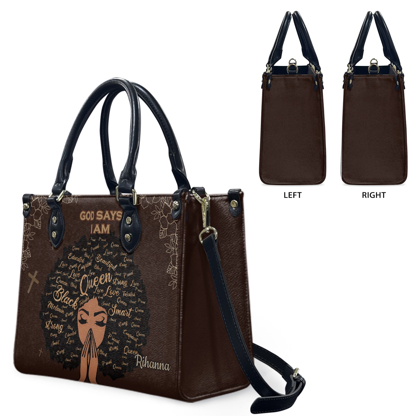 God Says I Am (Earth Brown) - Personalized Leather Handbag YA1-Ha