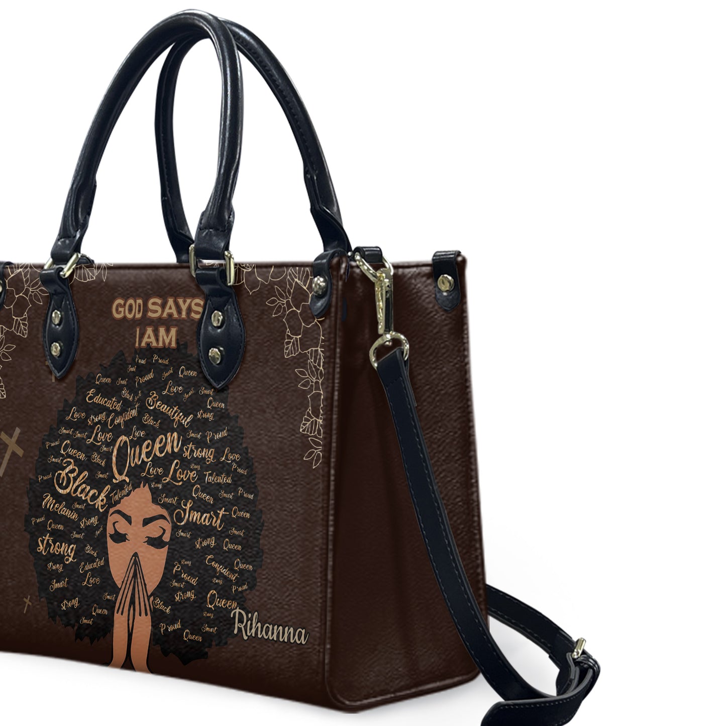 God Says I Am (Earth Brown) - Personalized Leather Handbag YA1-Ha