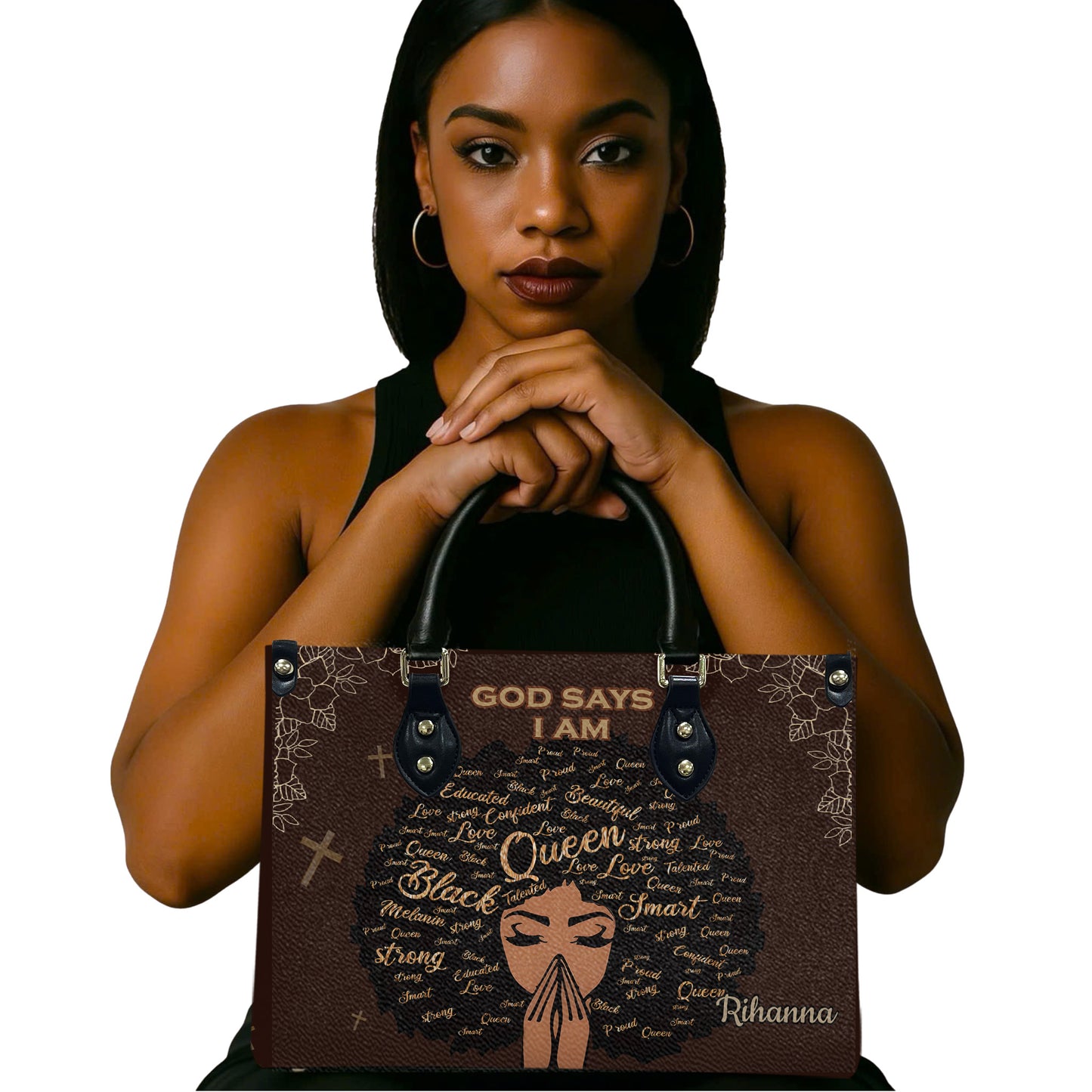 God Says I Am (Earth Brown) - Personalized Leather Handbag YA1-Ha
