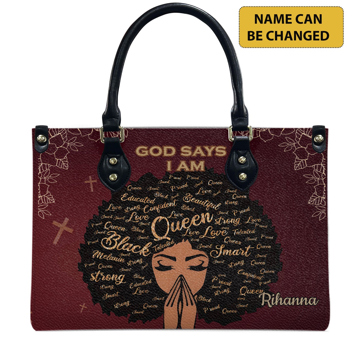 God Says I Am (Maroon) - Personalized Leather Handbag YA1-Ha