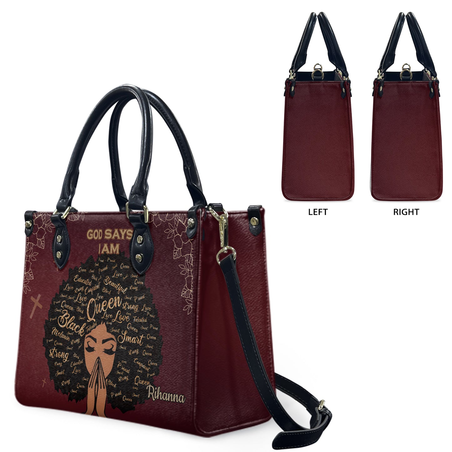 God Says I Am (Maroon) - Personalized Leather Handbag YA1-Ha