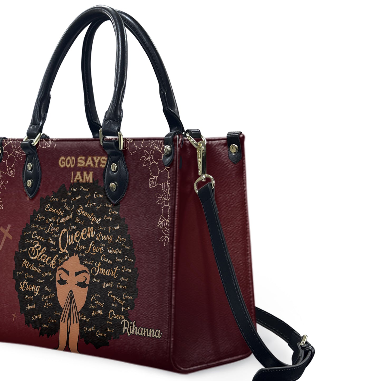 God Says I Am (Maroon) - Personalized Leather Handbag YA1-Ha