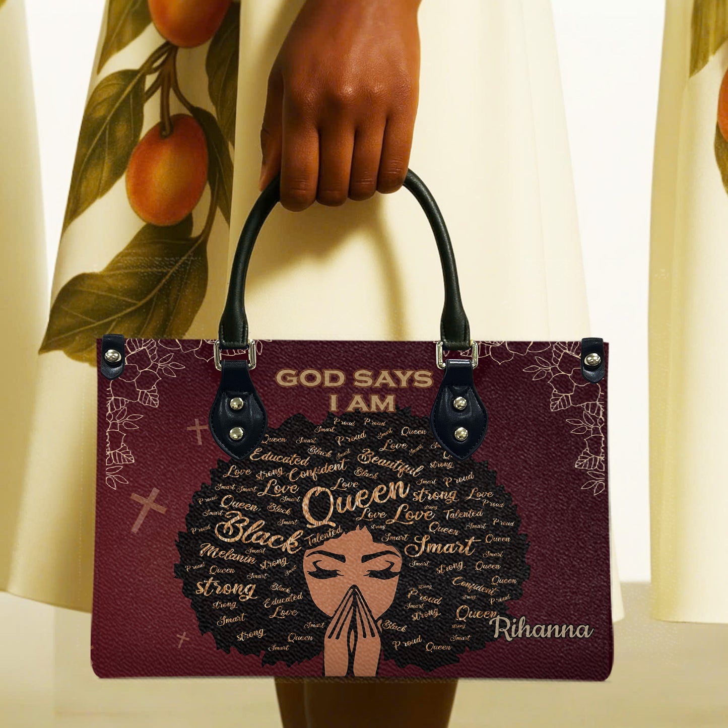 God Says I Am (Maroon) - Personalized Leather Handbag YA1-Ha