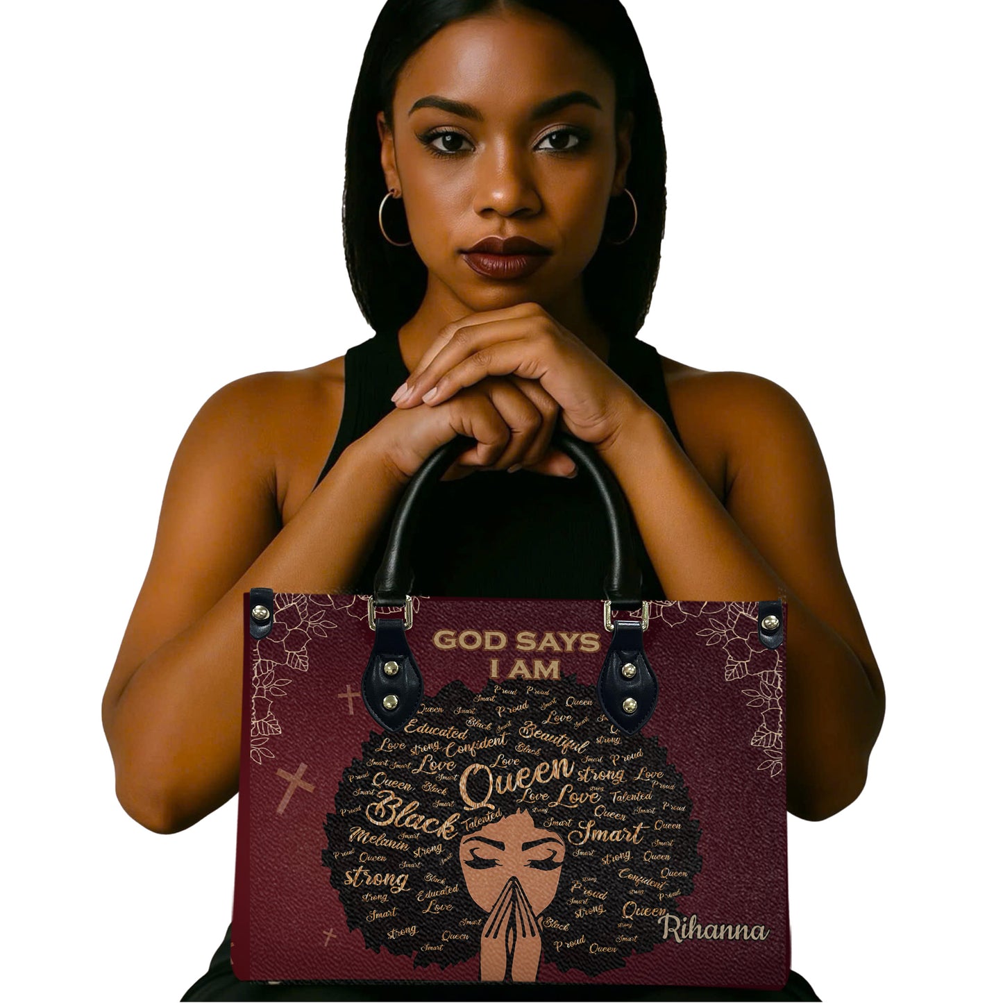 God Says I Am (Maroon) - Personalized Leather Handbag YA1-Ha