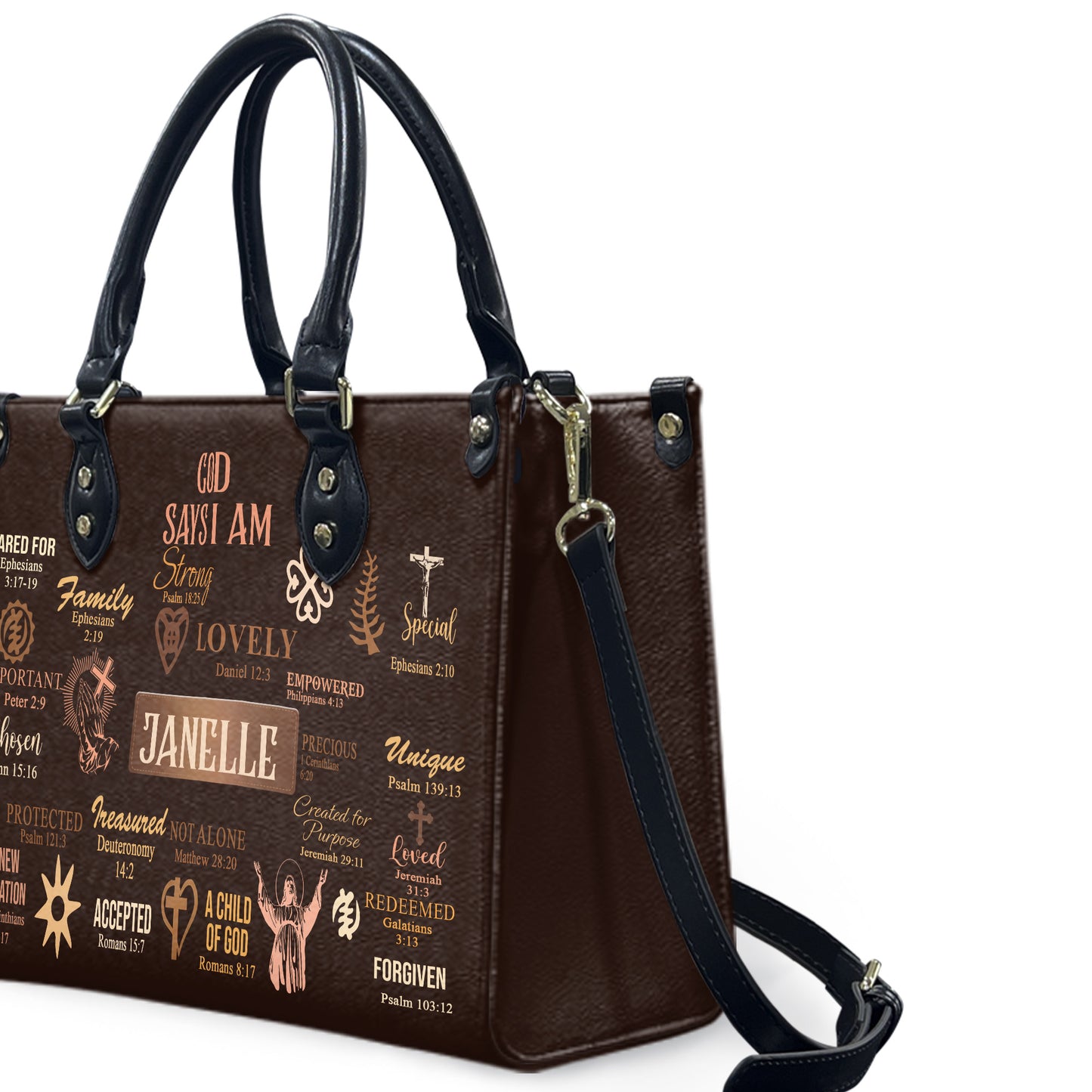 God Says I Am (Brown) - Personalized Leather Handbag YA2-Ha