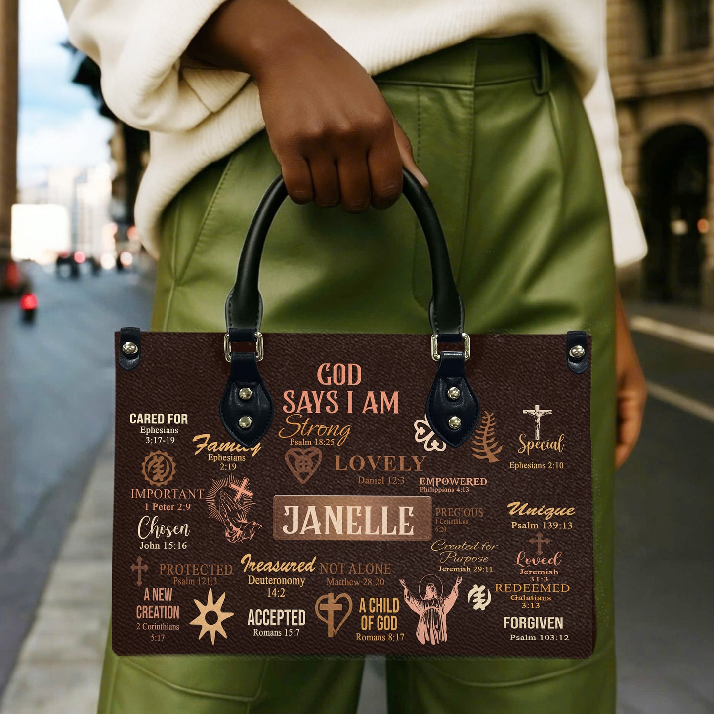 God Says I Am (Brown) - Personalized Leather Handbag YA2-Ha