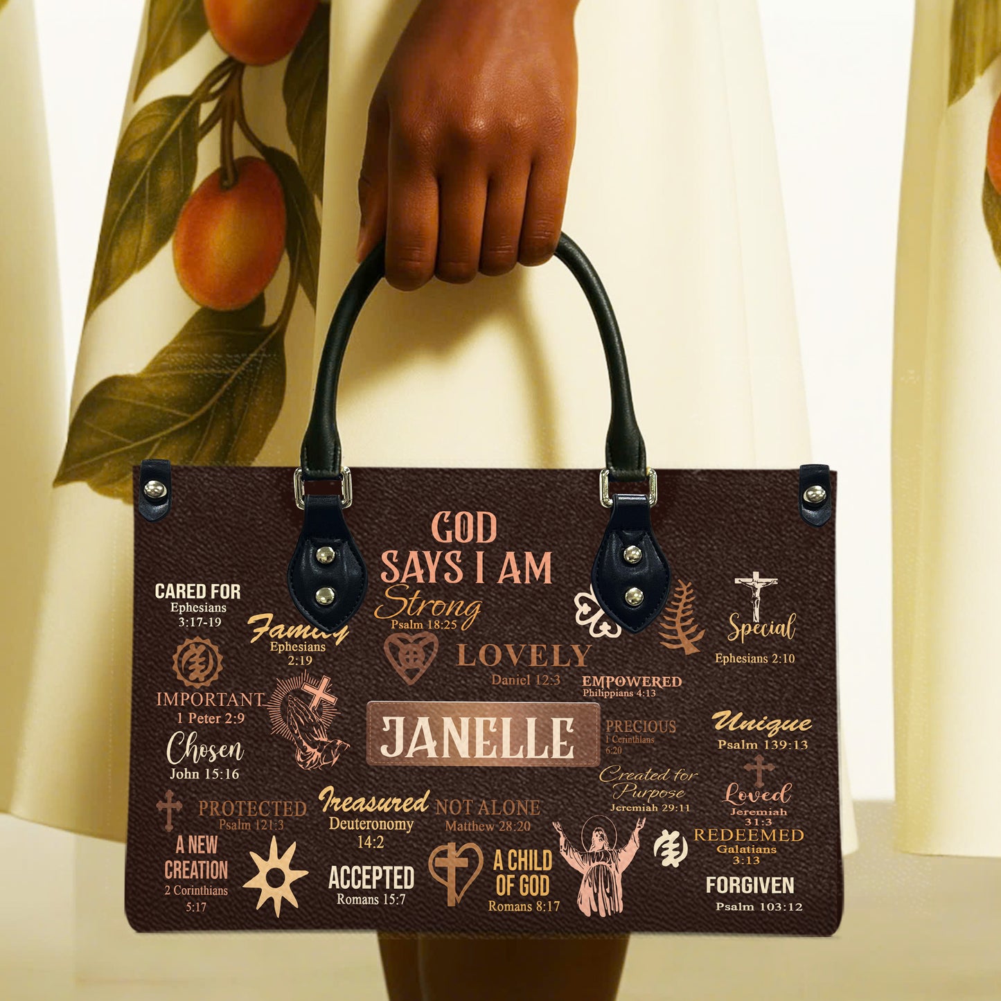 God Says I Am (Brown) - Personalized Leather Handbag YA2-Ha