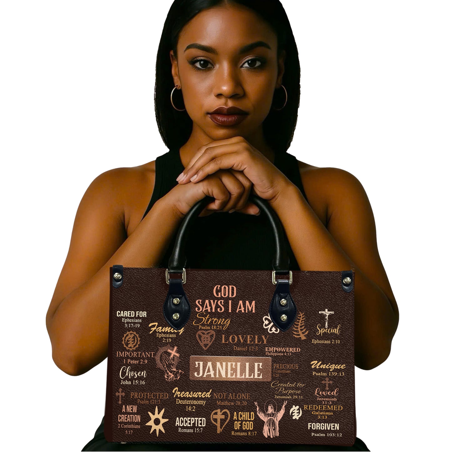 God Says I Am (Brown) - Personalized Leather Handbag YA2-Ha